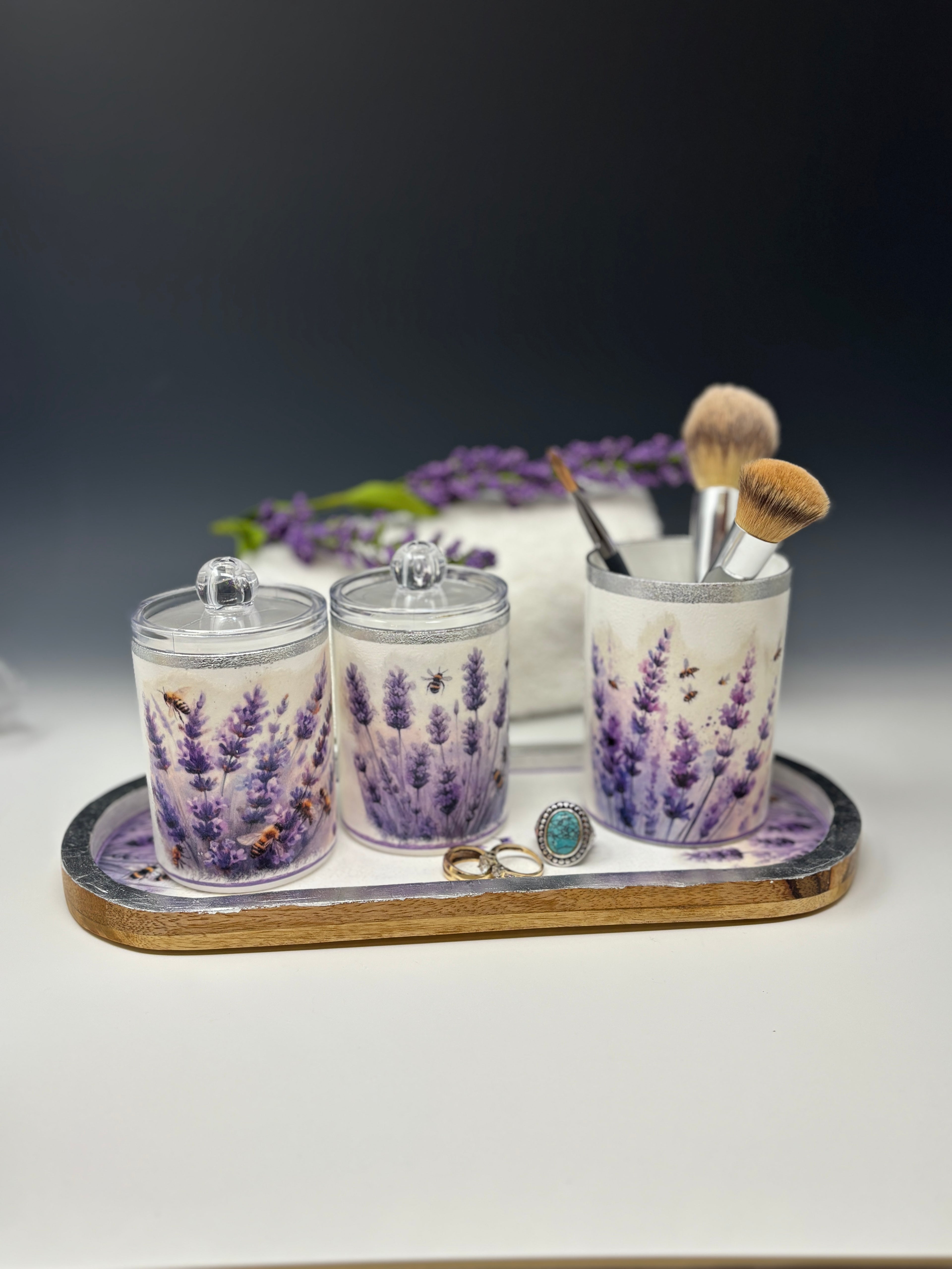 Lavender Decor, Vanity Jars with Lids, 10 oz. Set of 2