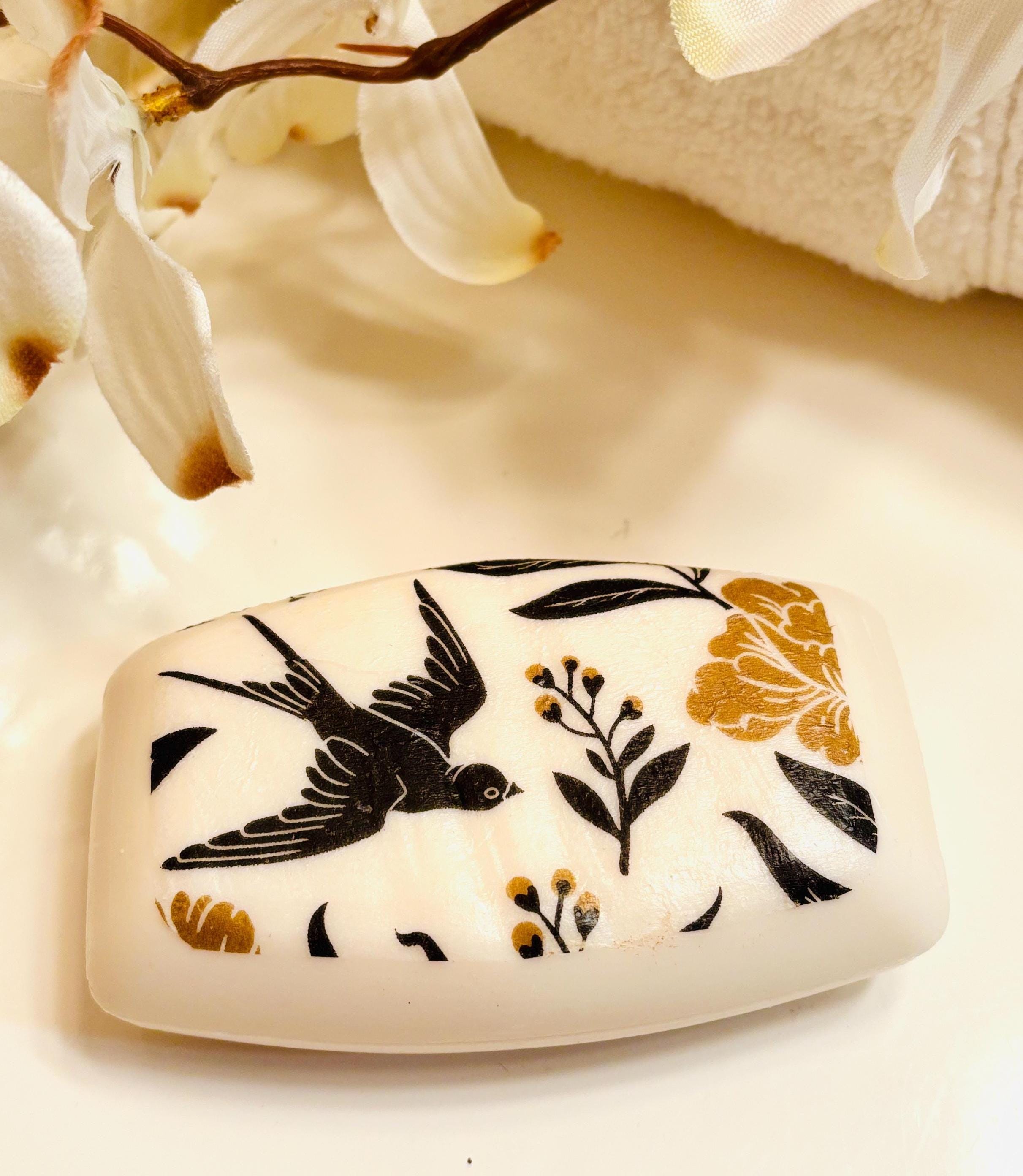 Vanity Decorative Soap, Bold Black and Gold, Floral and Strip Design