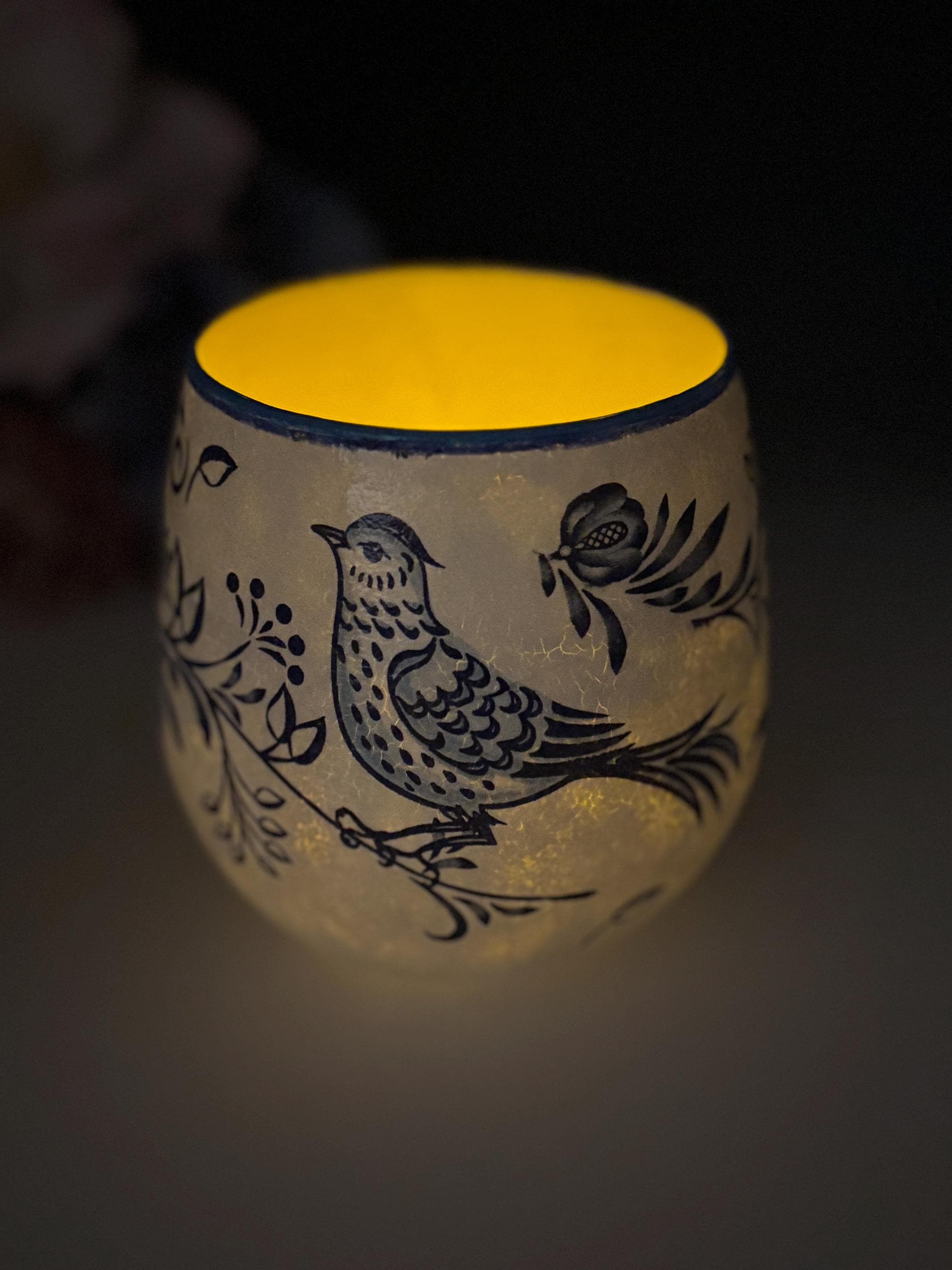Votive Candle Holder, Blue Bird Design