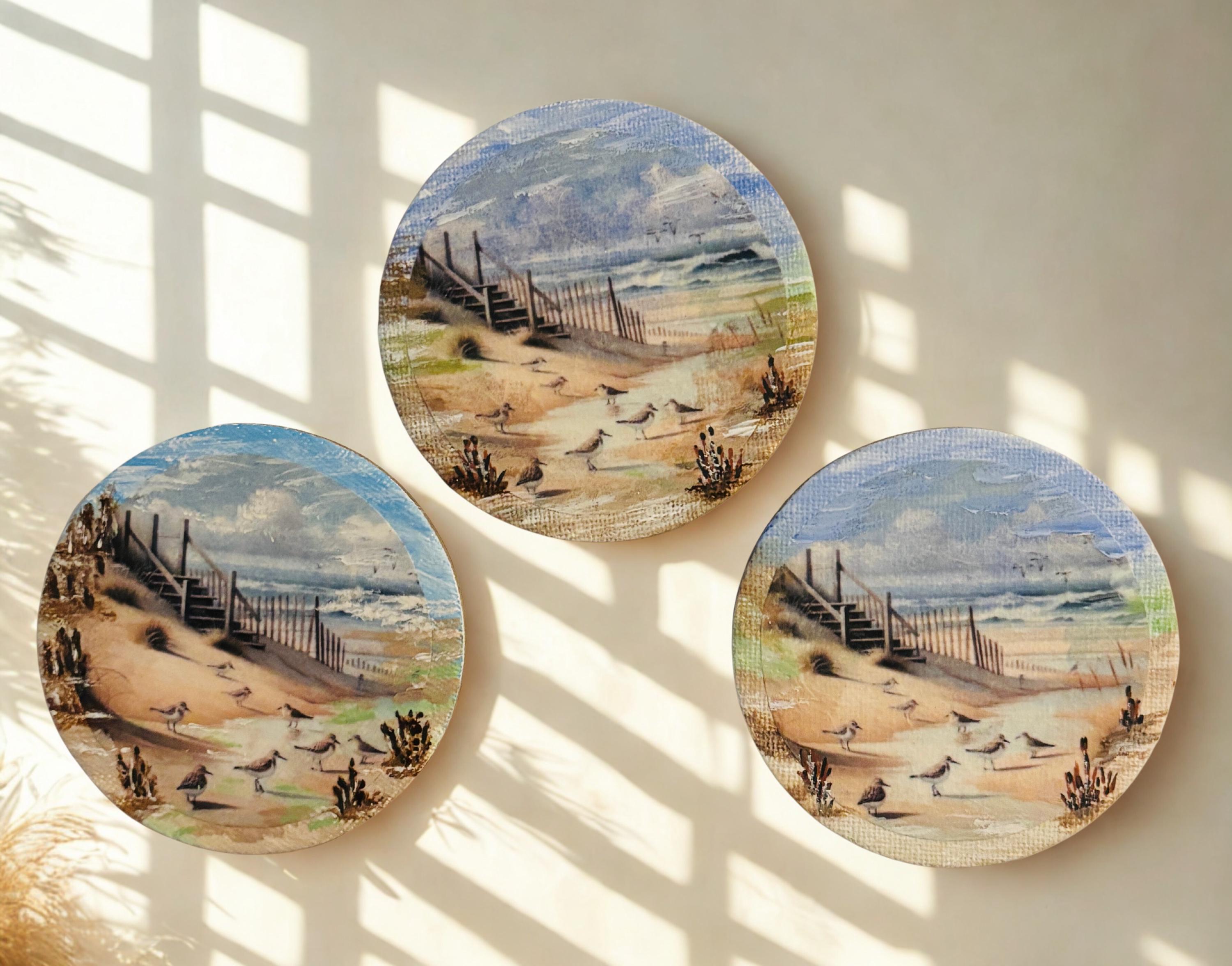 Decoupaged and Hand Painted Mini Canvas Magnets, Sandy Beach