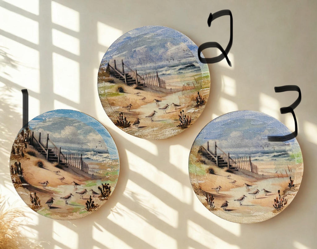 Decoupaged and Hand Painted Mini Canvas Magnets, Sandy Beach