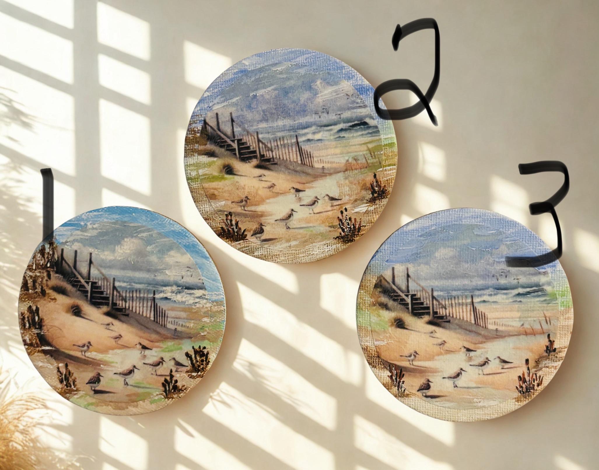 Decoupaged and Hand Painted Mini Canvas Magnets, Sandy Beach