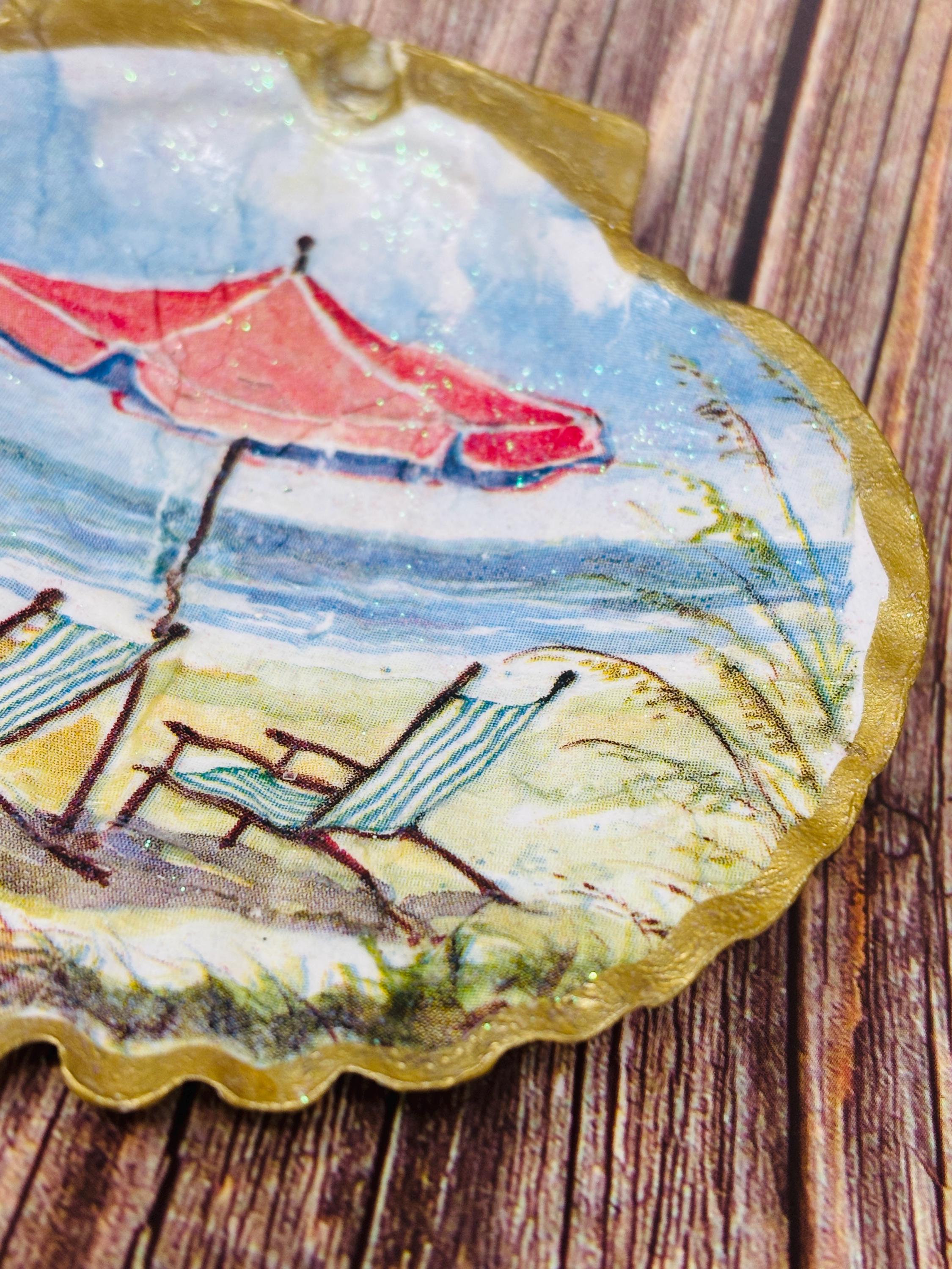 Sea Shell Trinket/Jewelry Dish Decoupage Beach Scene