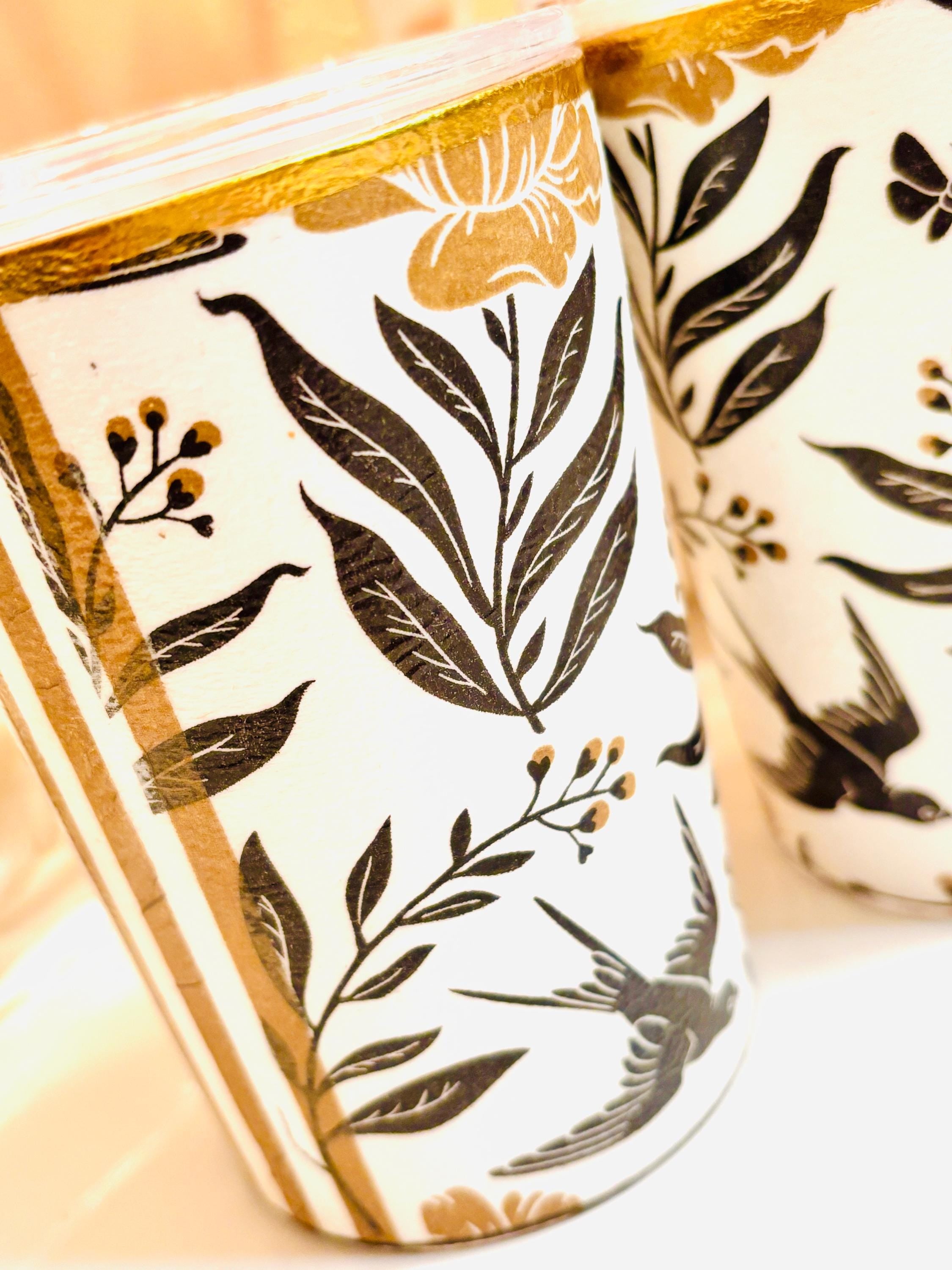 Vanity Soap Dispenser & Toothbrush Holders, Bold Black and Gold, Floral and Stripe Design