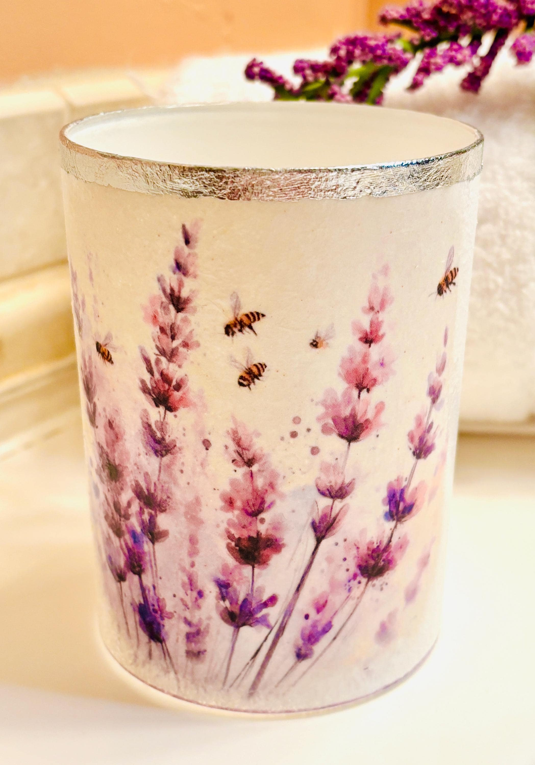 Vanity Makeup Brush/Pencil Holder, Lavender Design