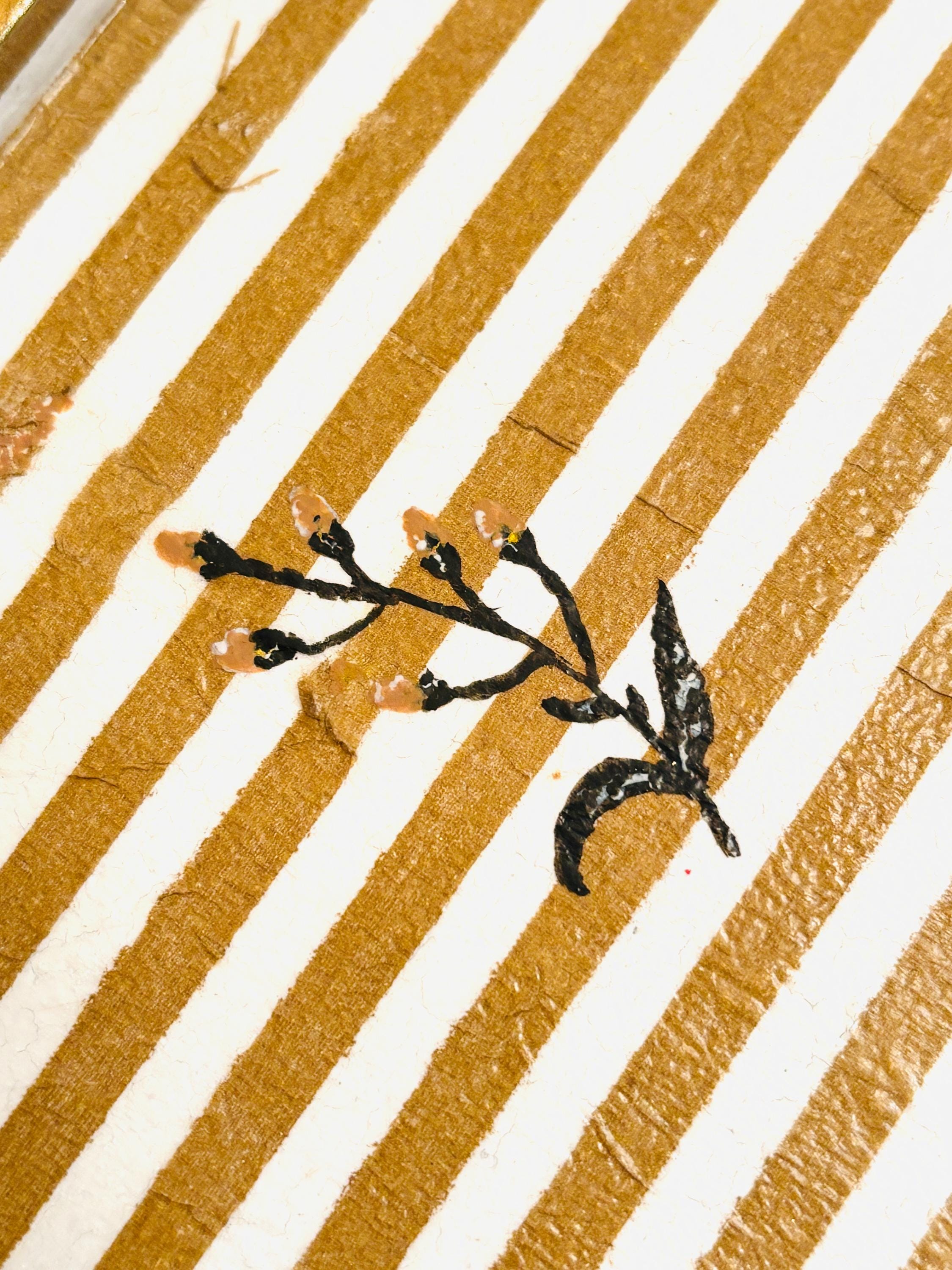 Vanity Tray, Bold Black and Gold, Floral and Stripe Design