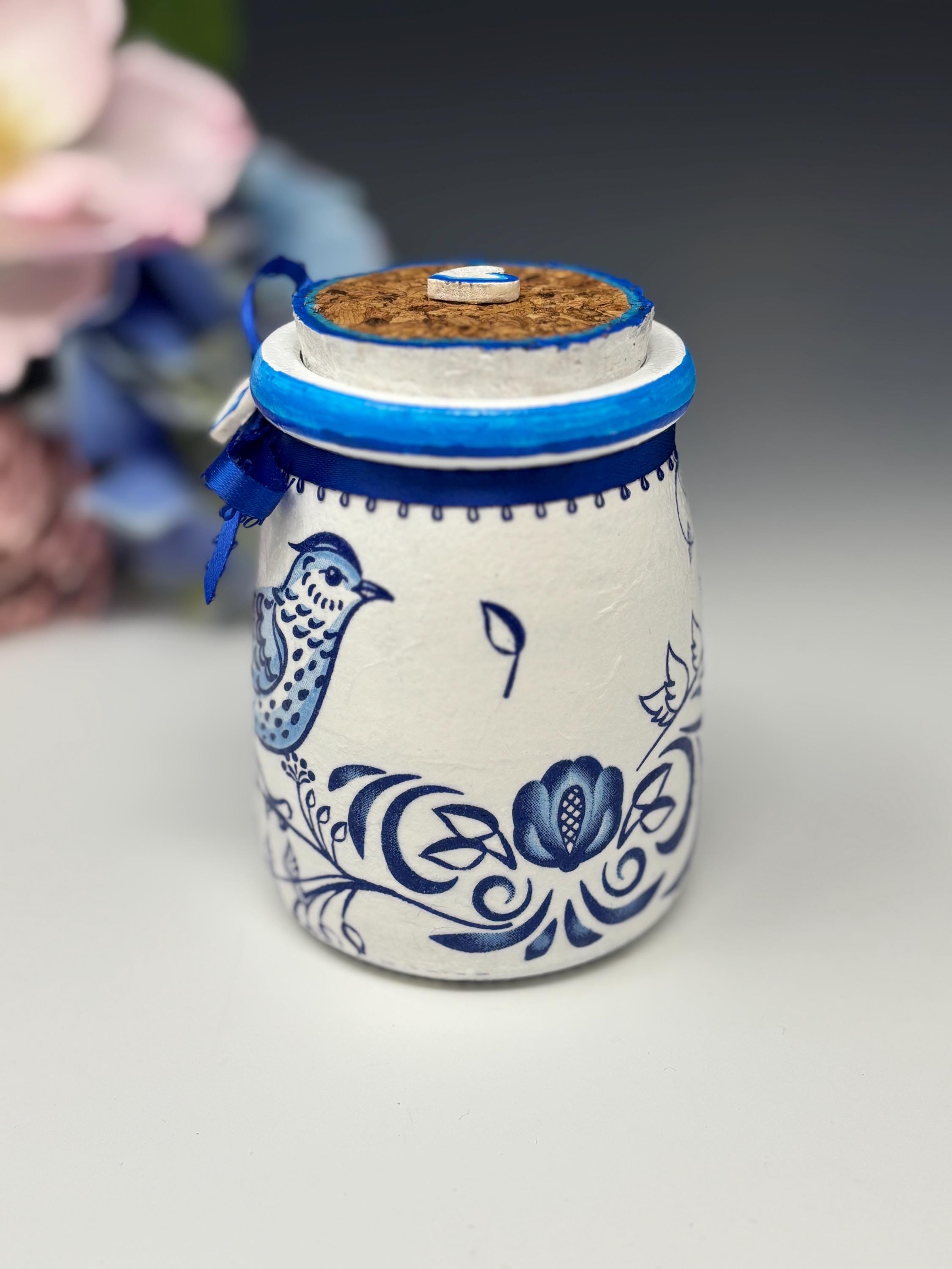 Small Glass Candy Jar, Blue Bird