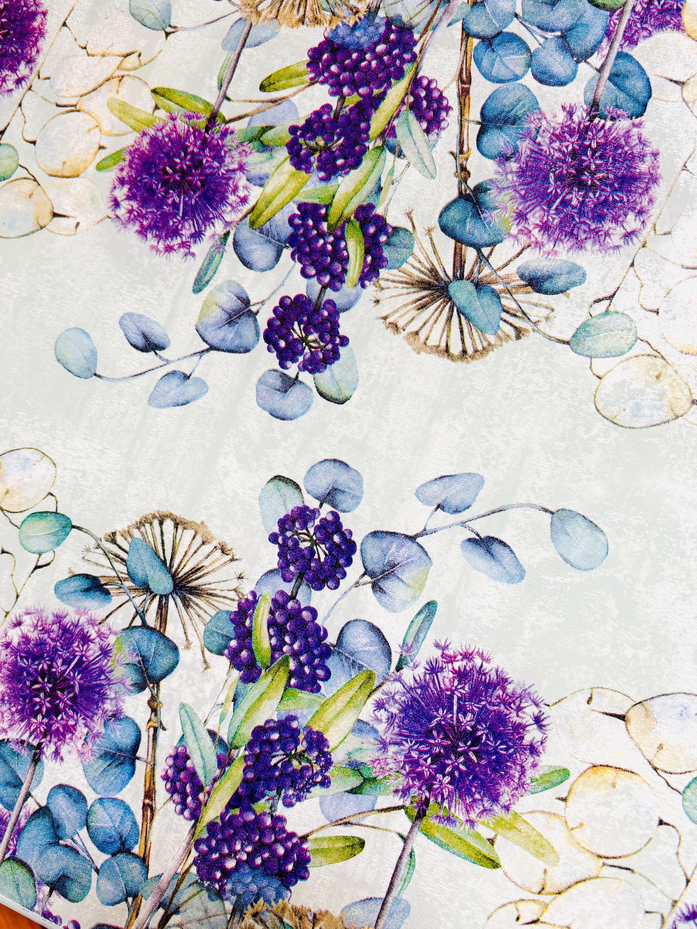 Square 10" Glass Cutting/Cheese Board, Purple Flowers and Raspberries Design