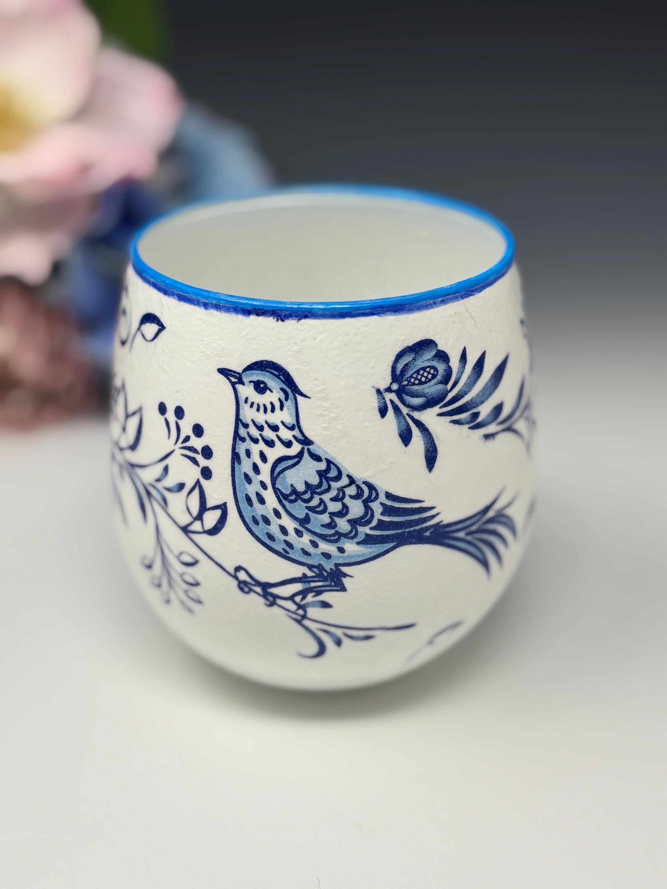 Votive Candle Holder, Blue Bird Design