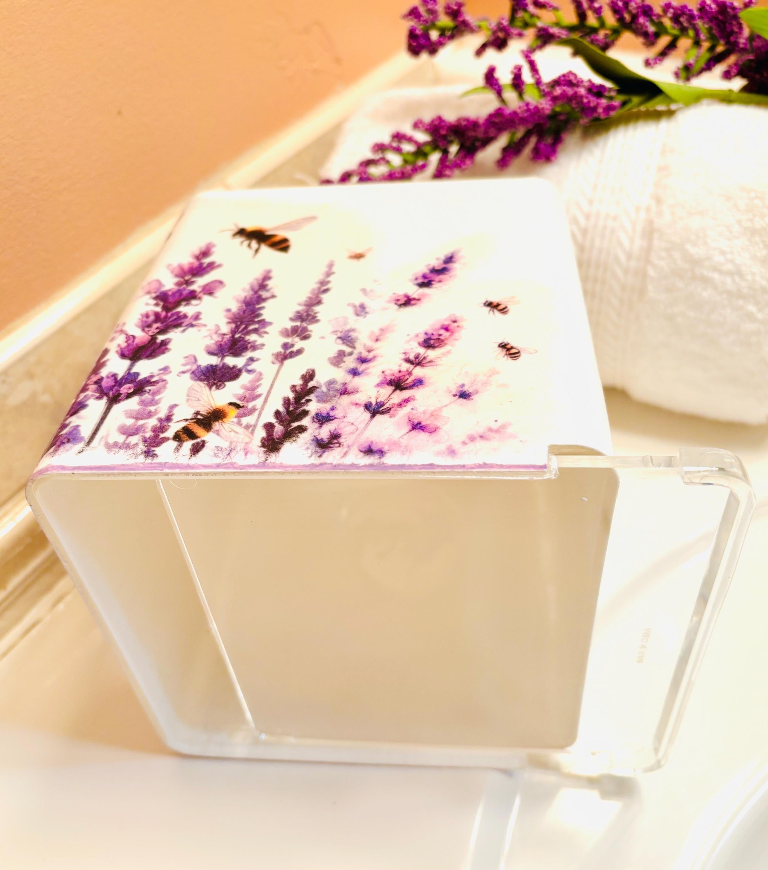 Vanity Tissue Box Holder, Lavender Design
