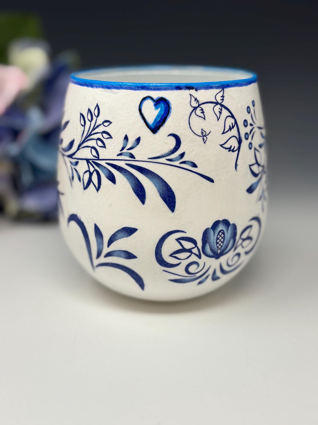 Votive Candle Holder, Blue Bird Design