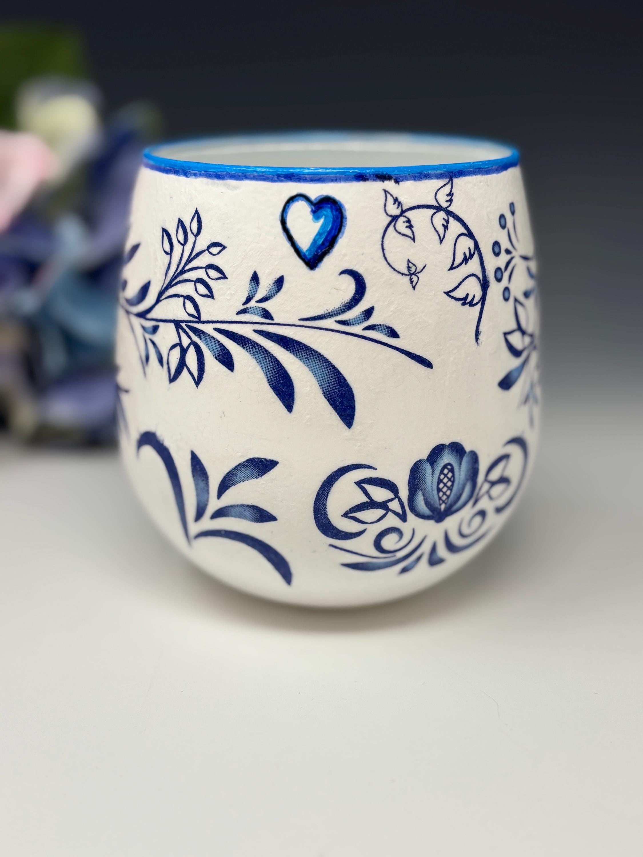Votive Candle Holder, Blue Bird Design