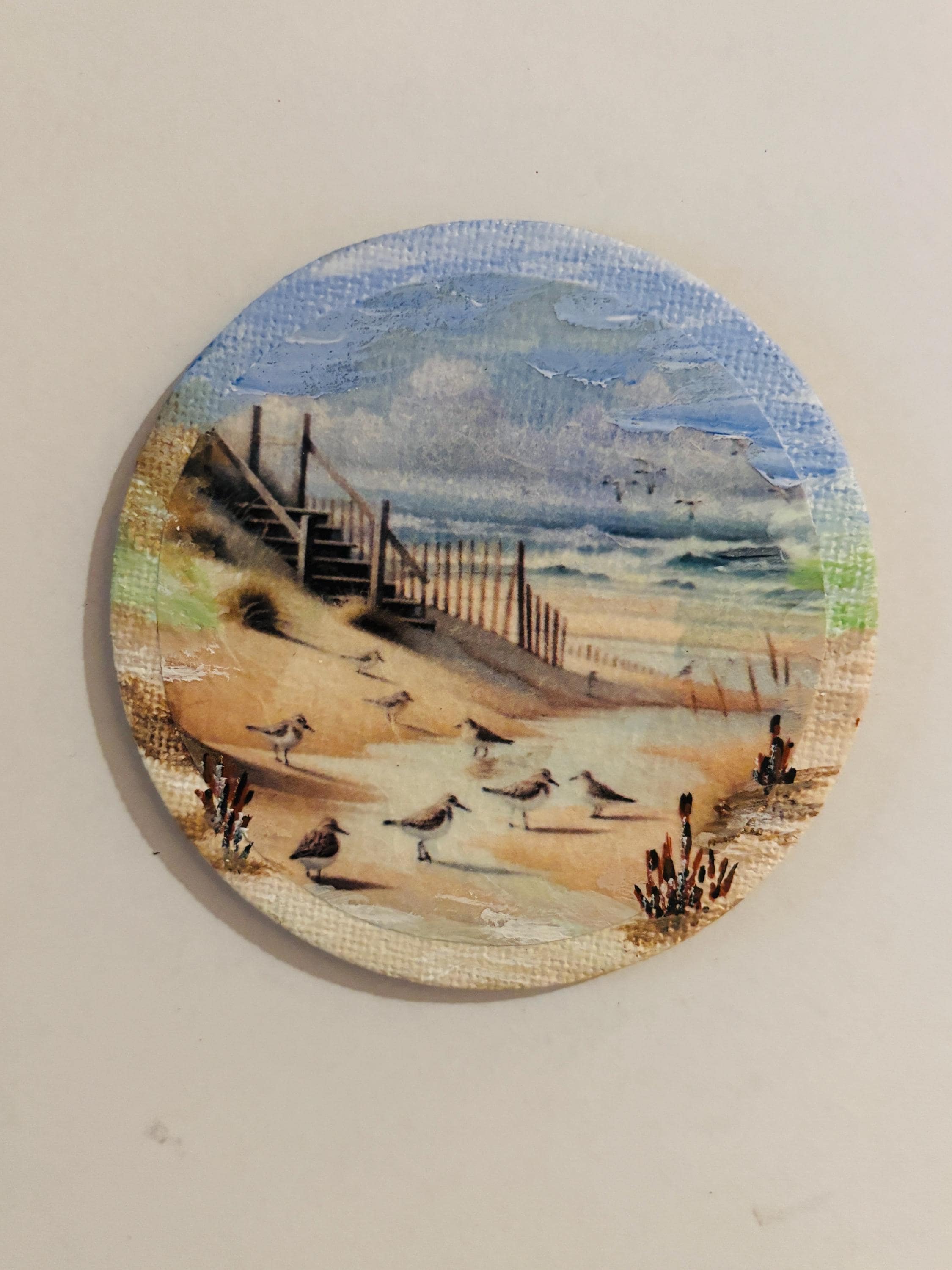 Decoupaged and Hand Painted Mini Canvas Magnets, Sandy Beach