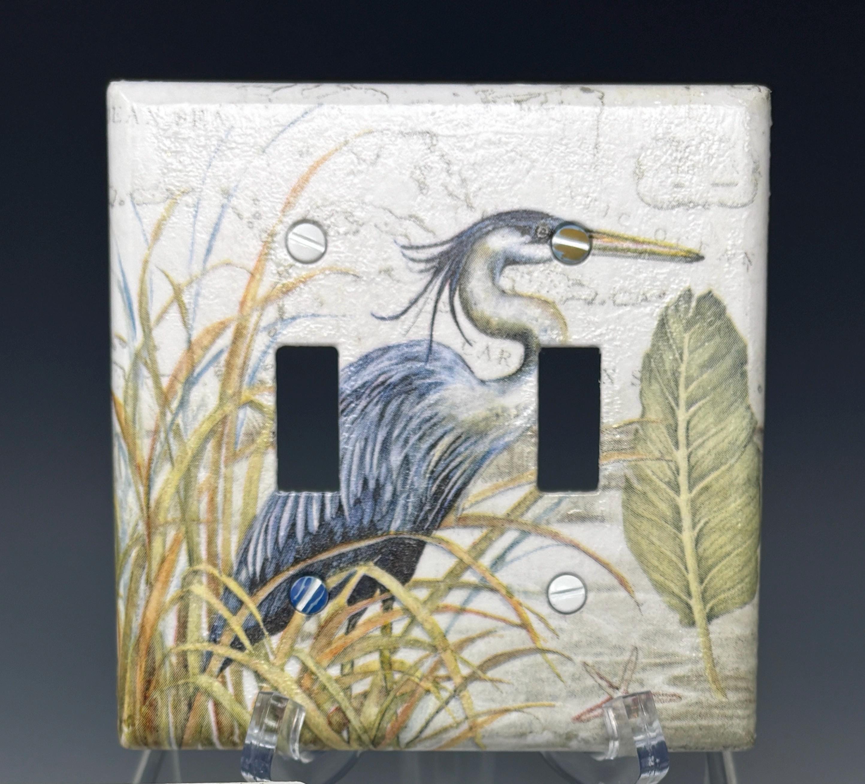 Decorative Light Outlet Cover Wall Plates, Blue Heron