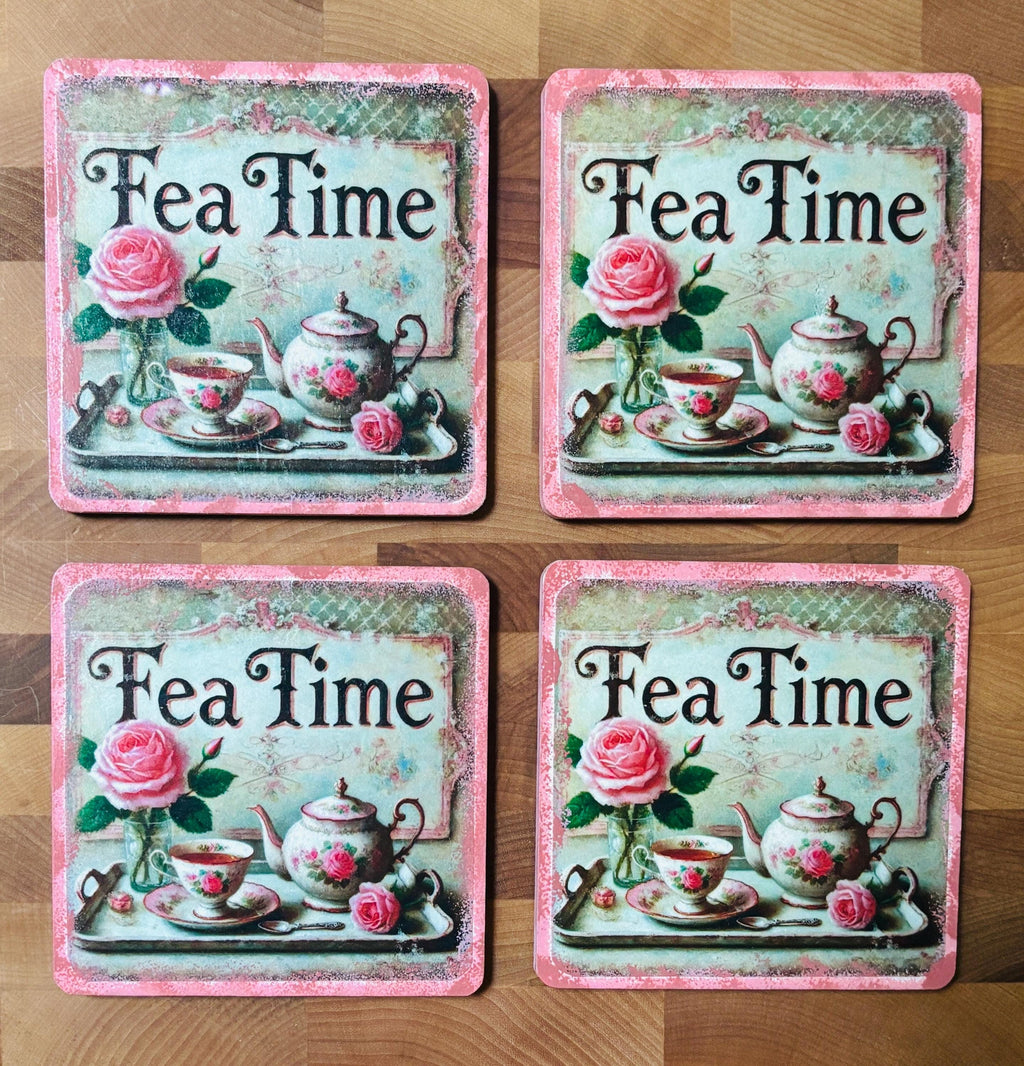 Wood Coasters, Decoupage Art, Tea Time