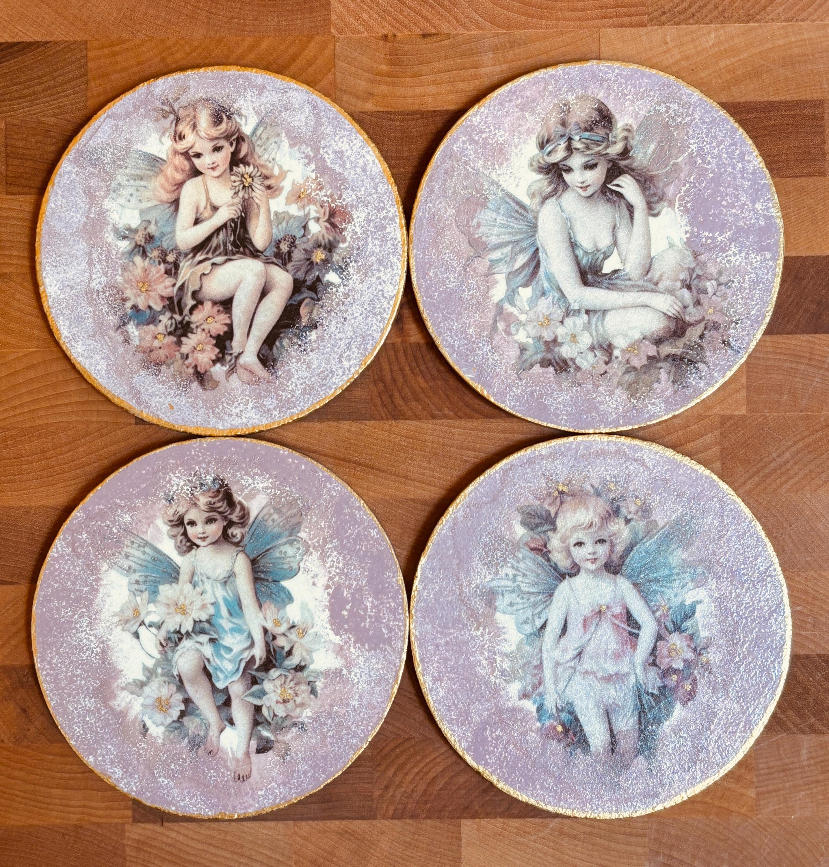 Wood Coasters, Decoupage Art, Enchanting Fairies