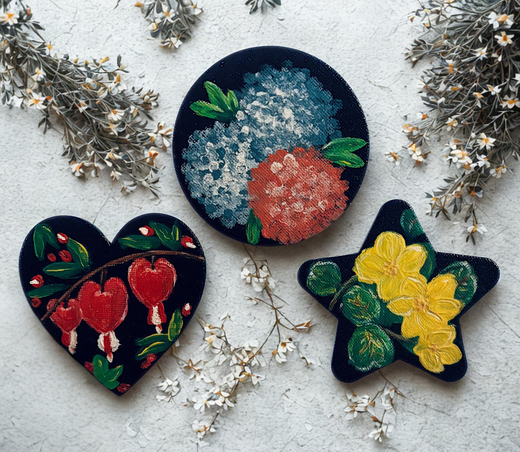 Hand Painted Mini Canvas Magnets, Summer Blossoms