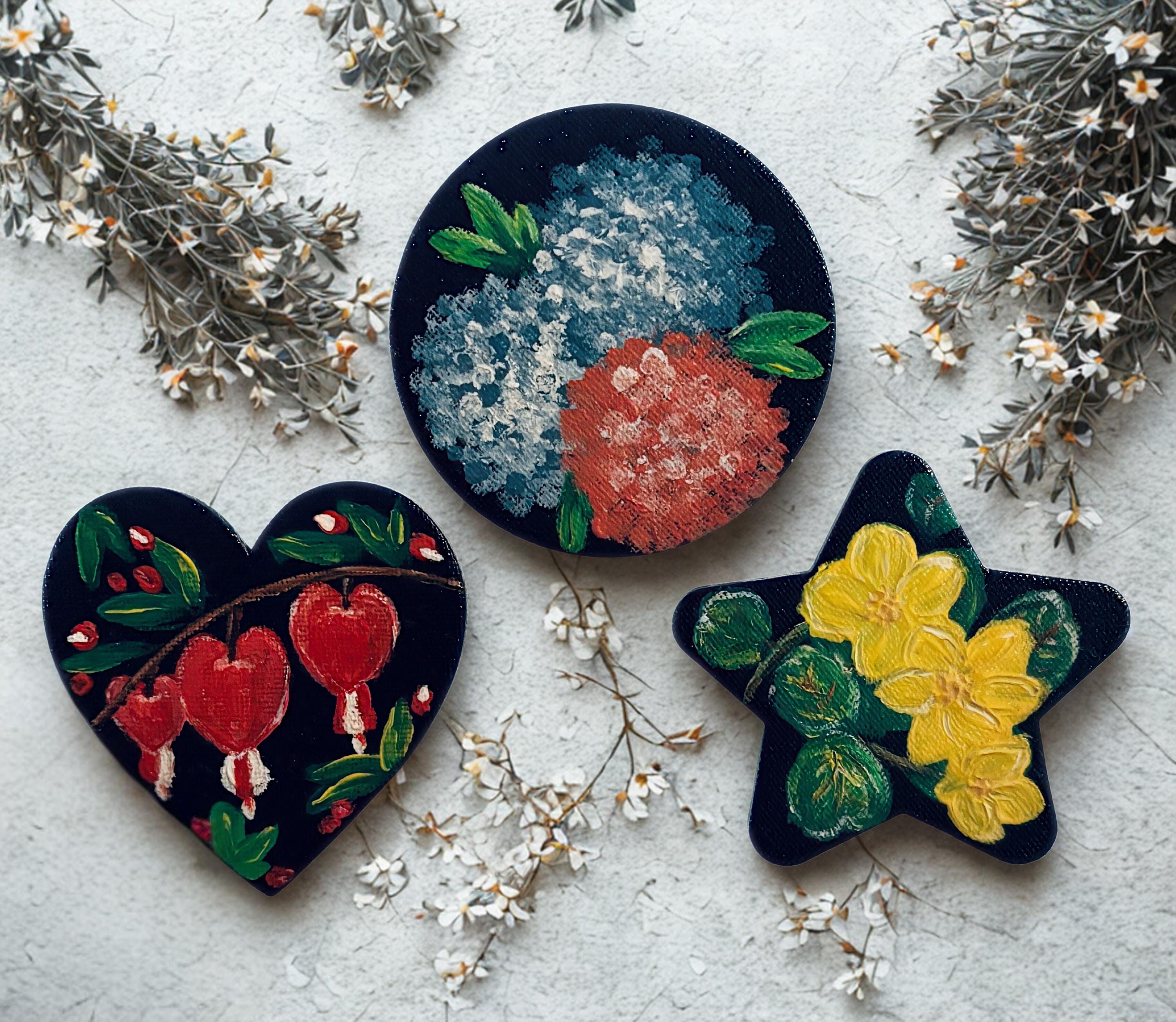 Hand Painted Mini Canvas Magnets, Summer Blossoms