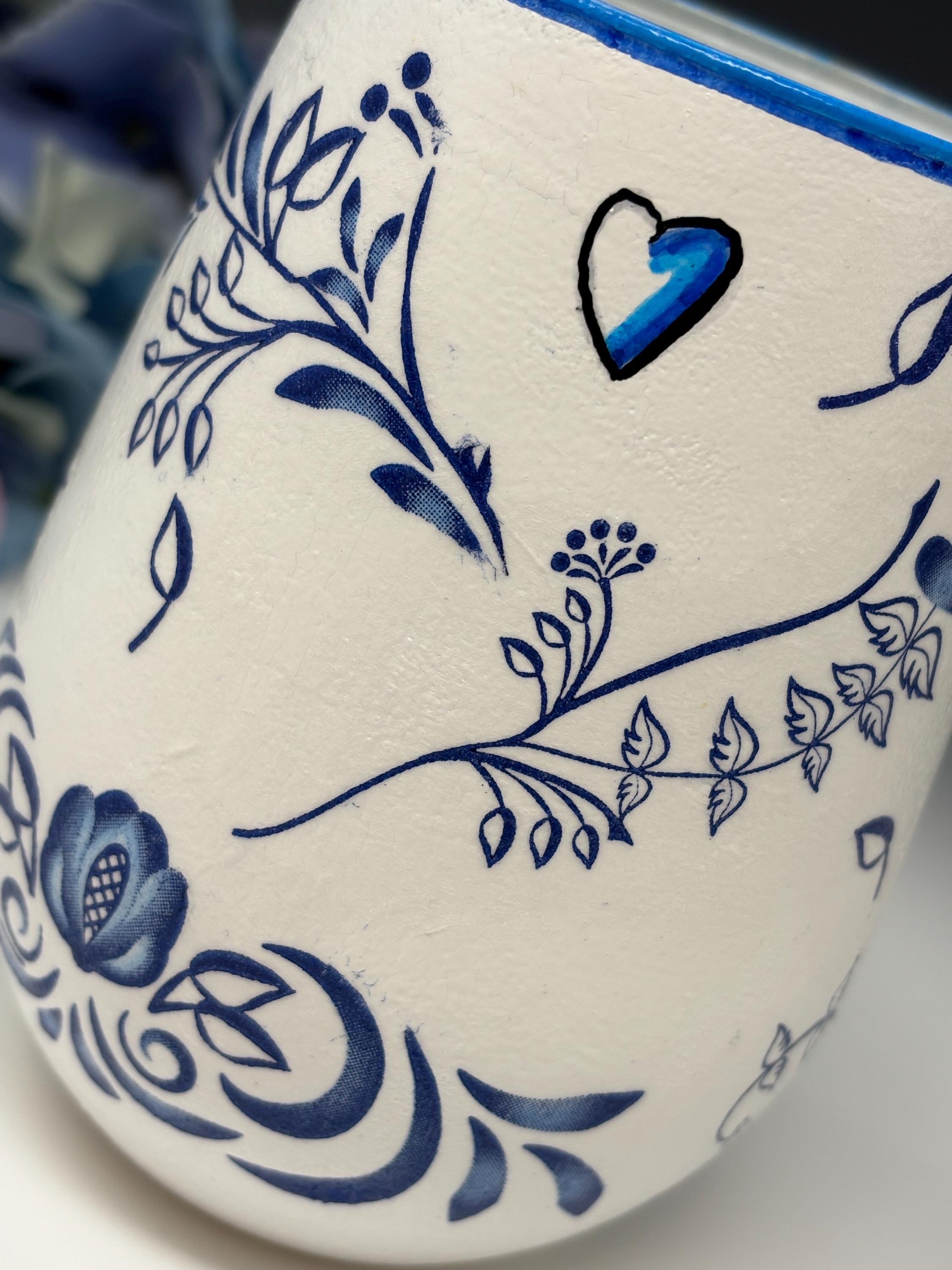 Makeup Brush Holder or Vase, Blue Bird
