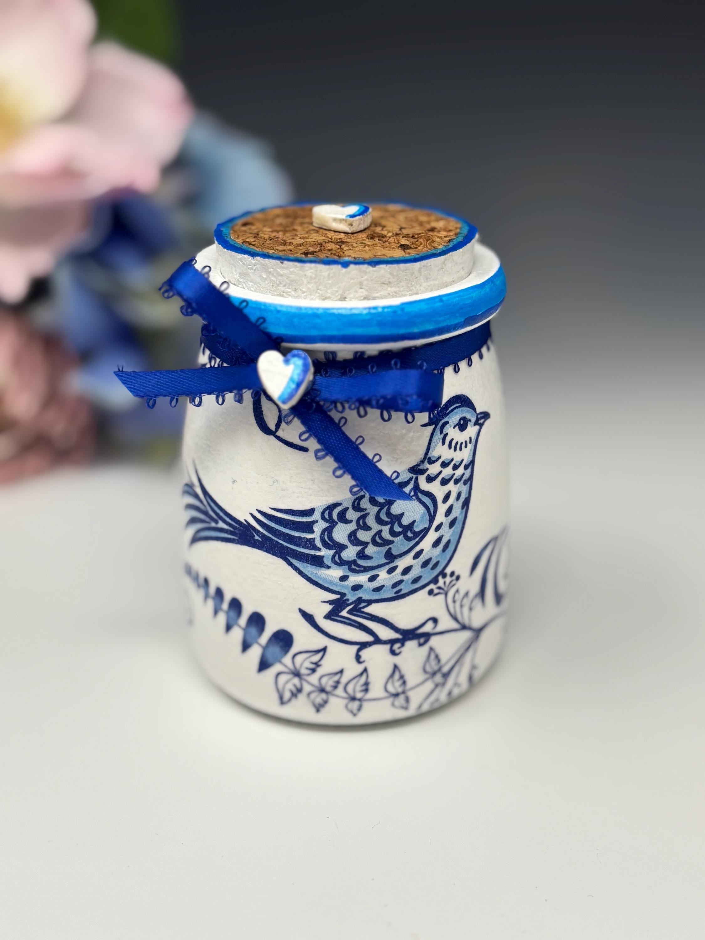 Small Glass Candy Jar, Blue Bird