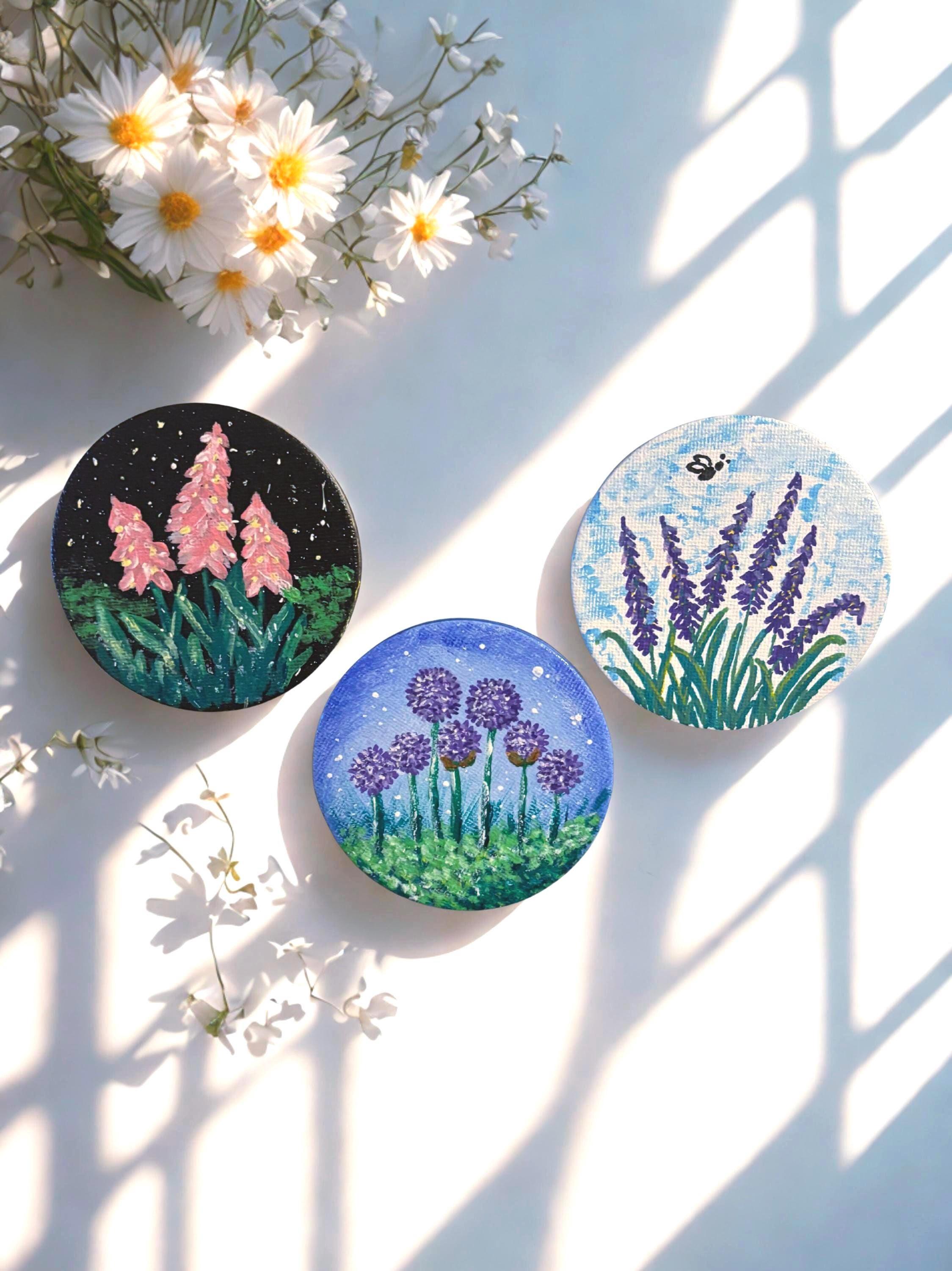 Hand Painted Mini Canvas Magnets, Wildflowers