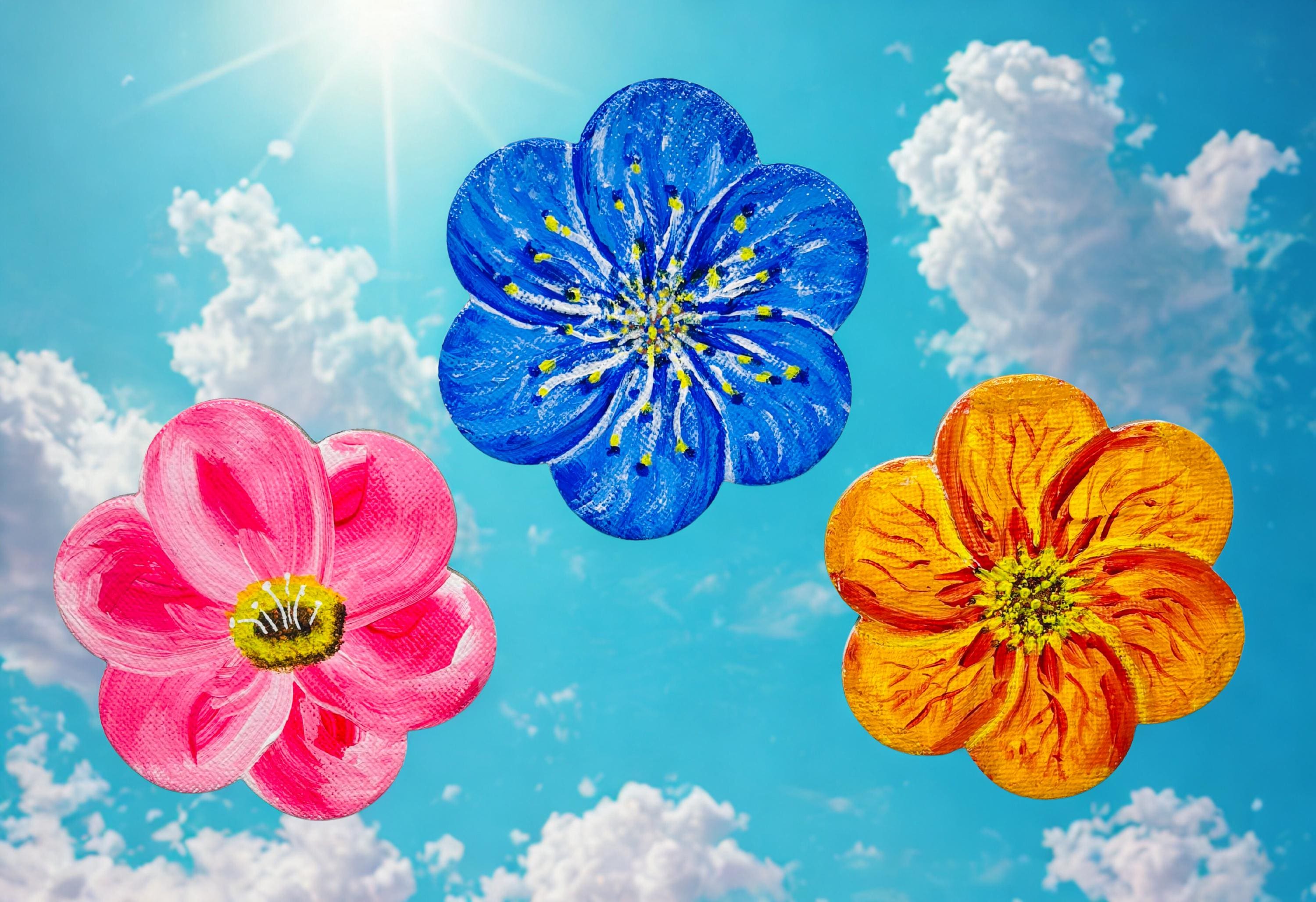 Hand Painted Mini Canvas Magnets, Blossoms