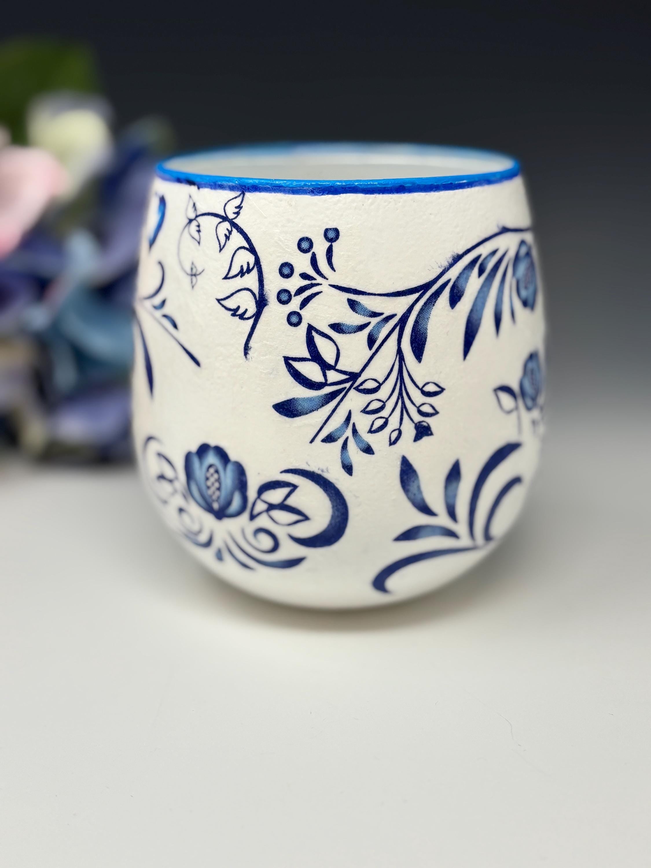 Votive Candle Holder, Blue Bird Design