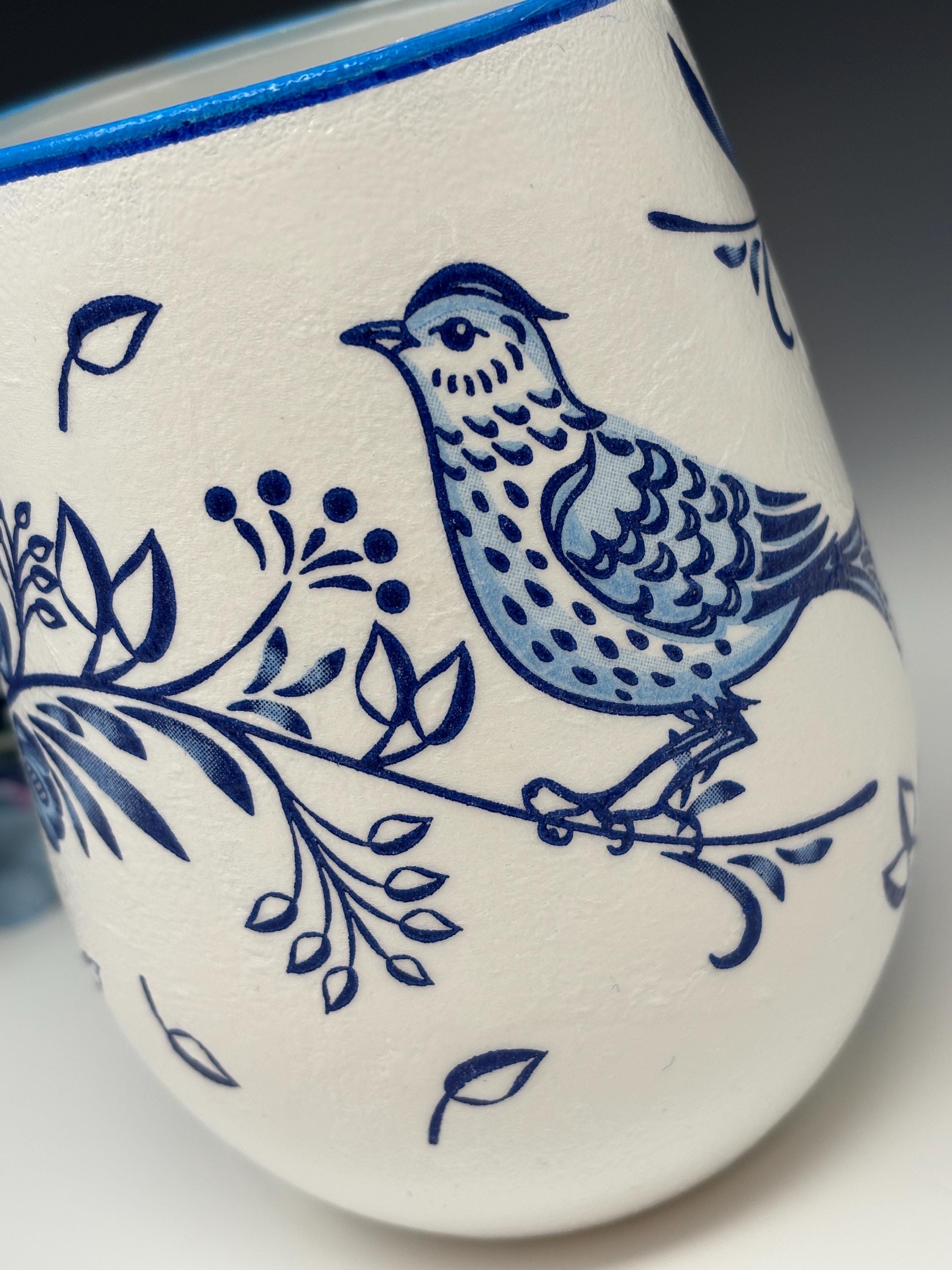 Makeup Brush Holder or Vase, Blue Bird