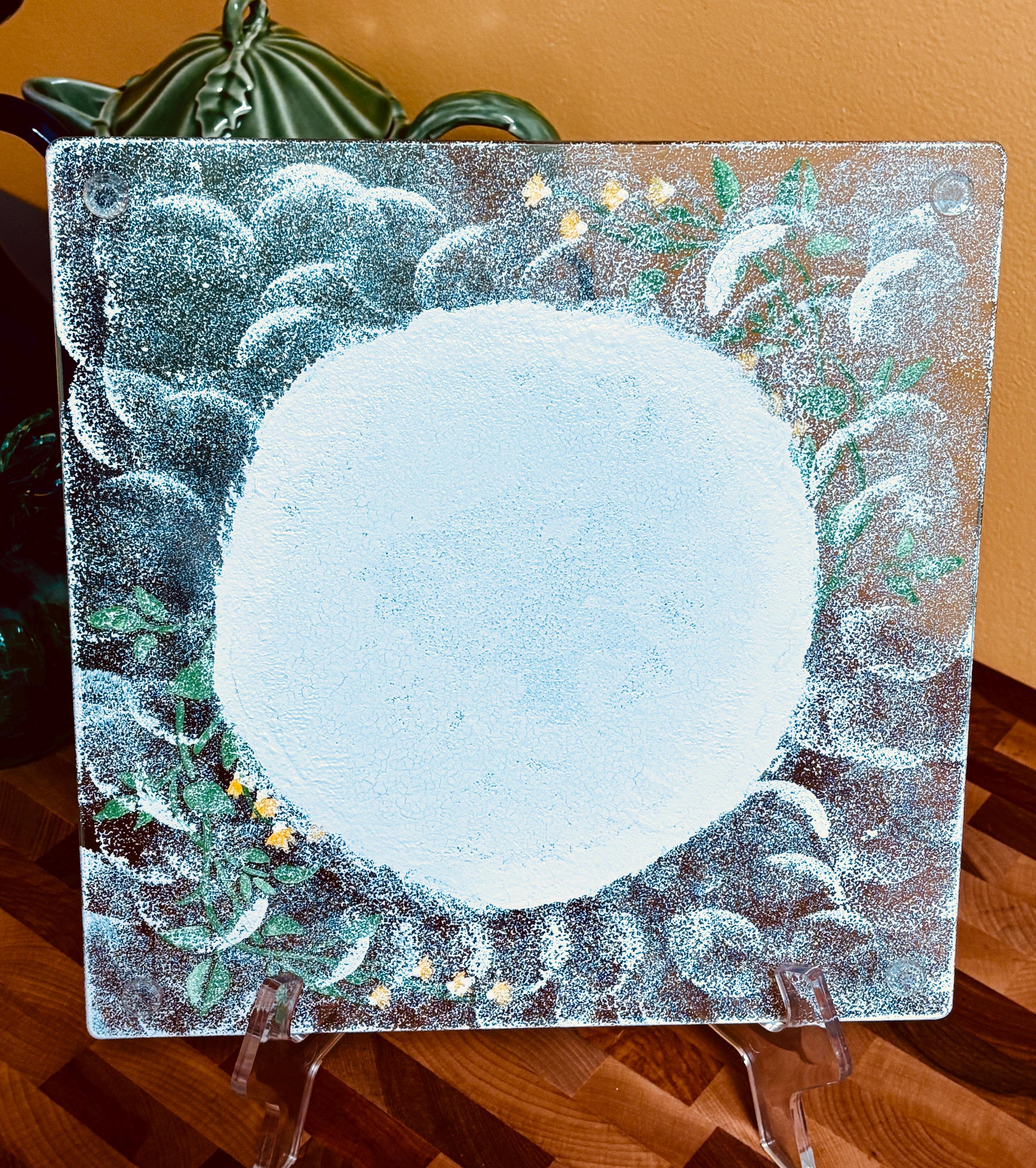 Square 10" Glass Cutting/Cheese Board, Home Sweet Home Design