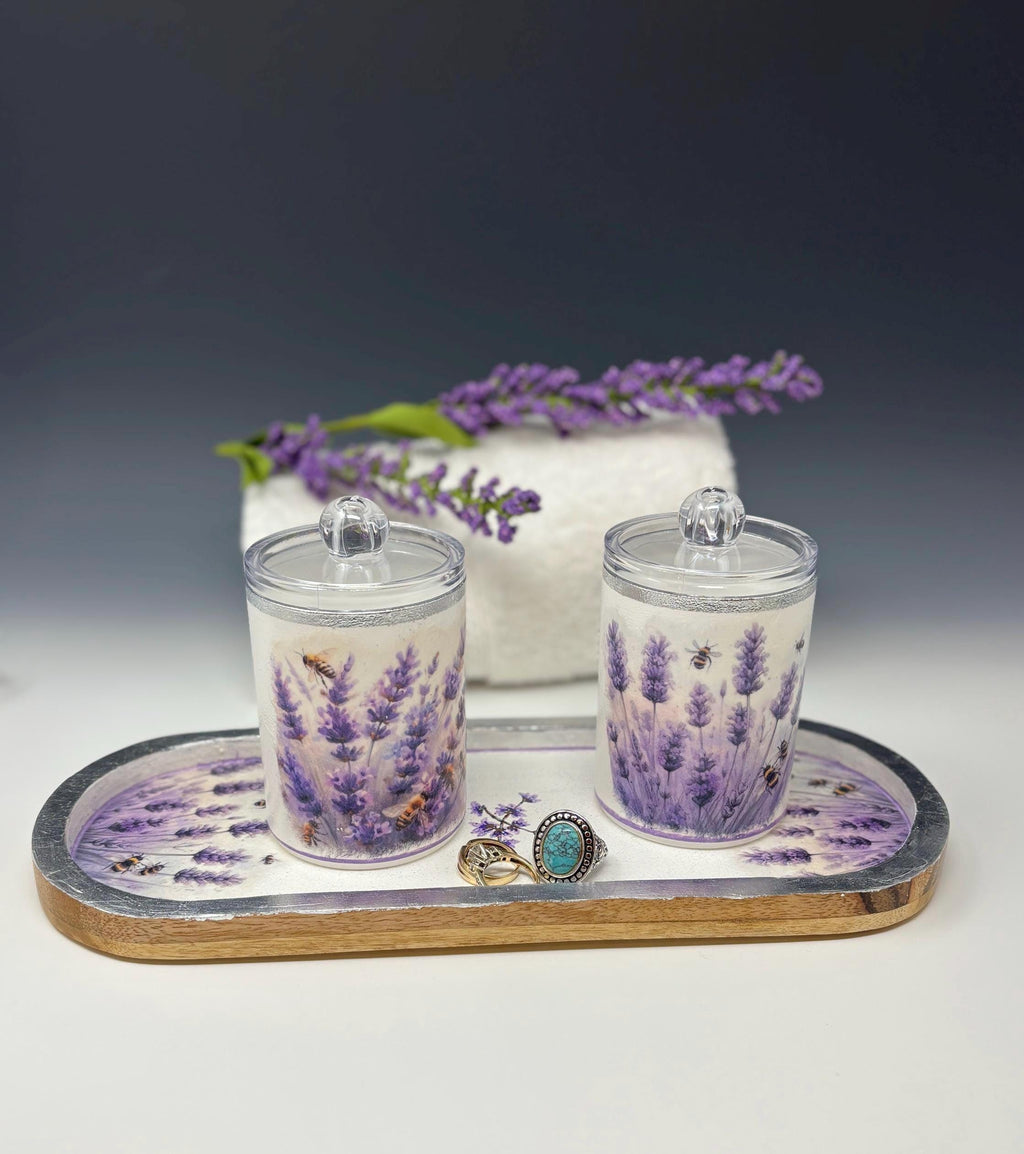 Vanity Jars with Lids, 10 oz. Set of 2, Lavender Design
