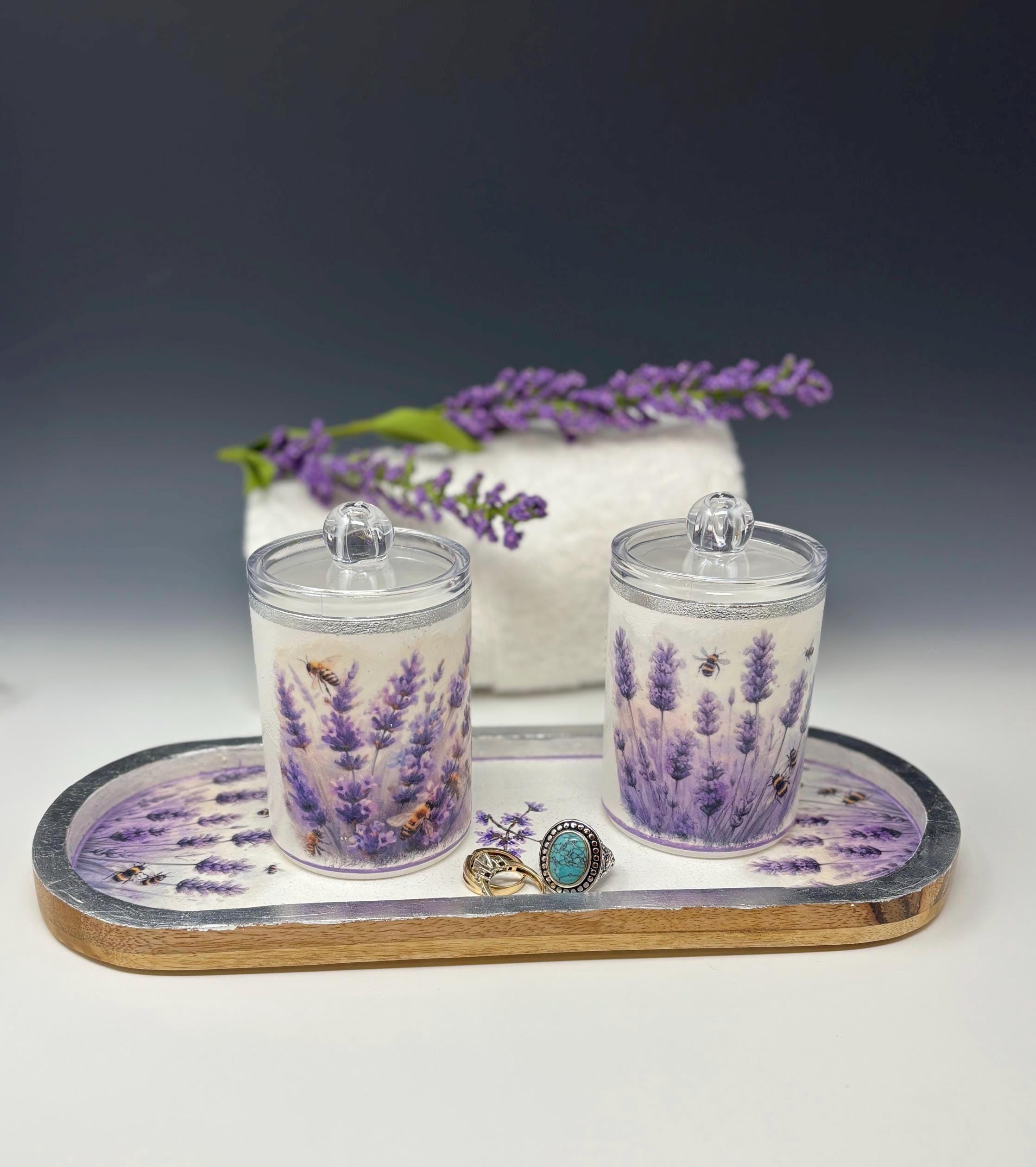 Vanity Jars with Lids, 10 oz. Set of 2, Lavender Design