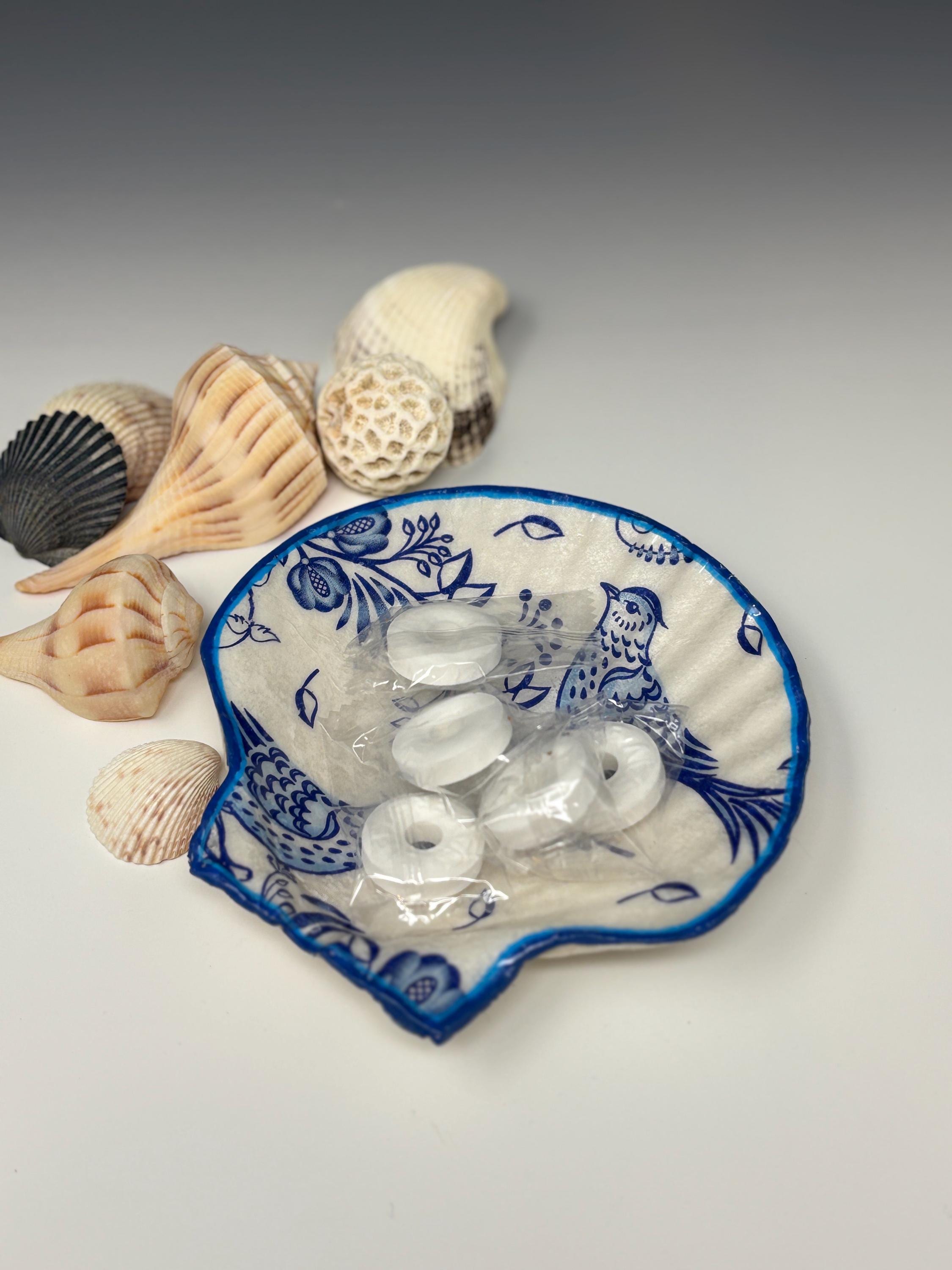 Sea Shell Trinket/Jewelry Dish Decoupage, Blue Bird