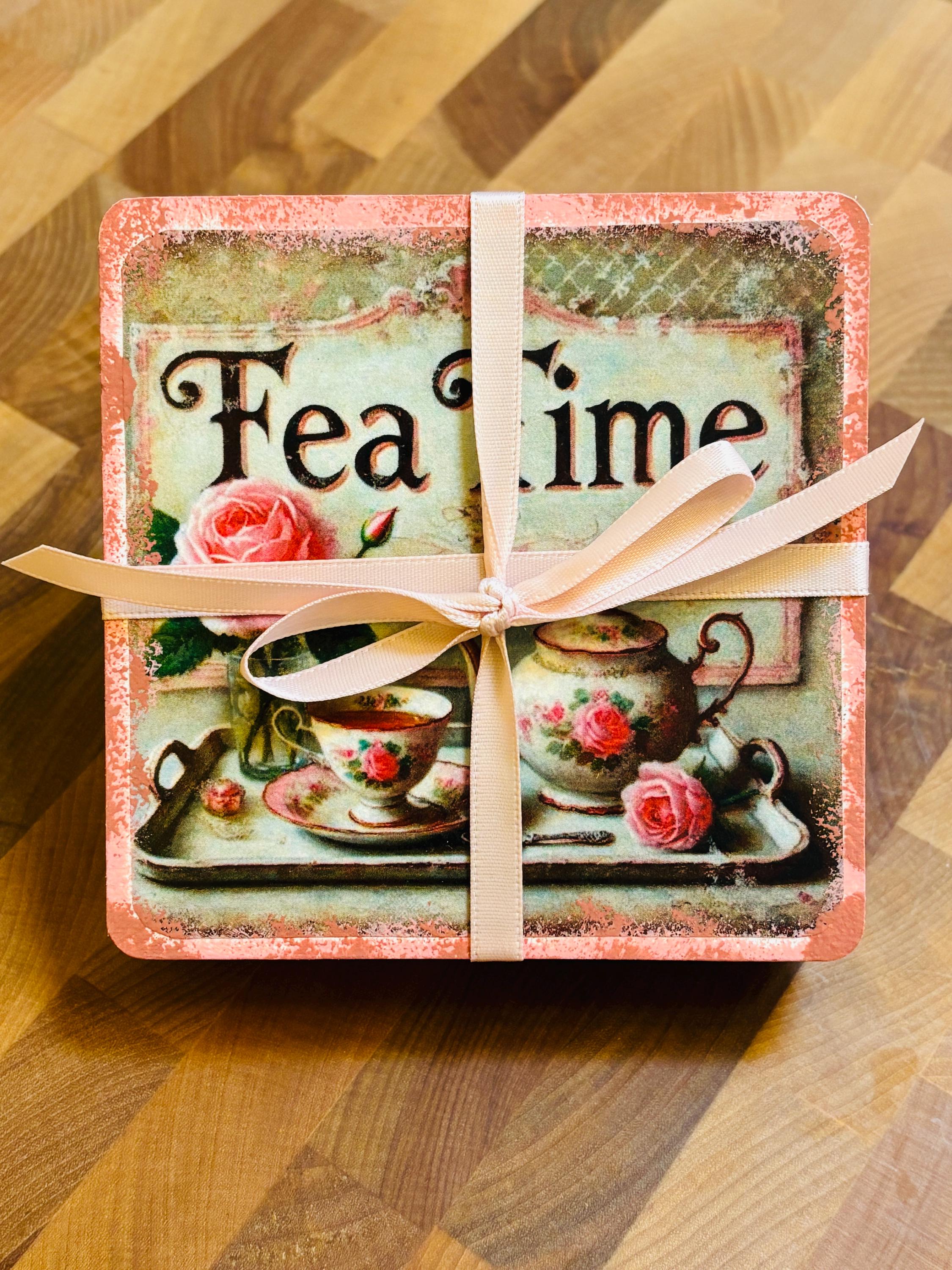 Wood Coasters, Decoupage Art, Tea Time