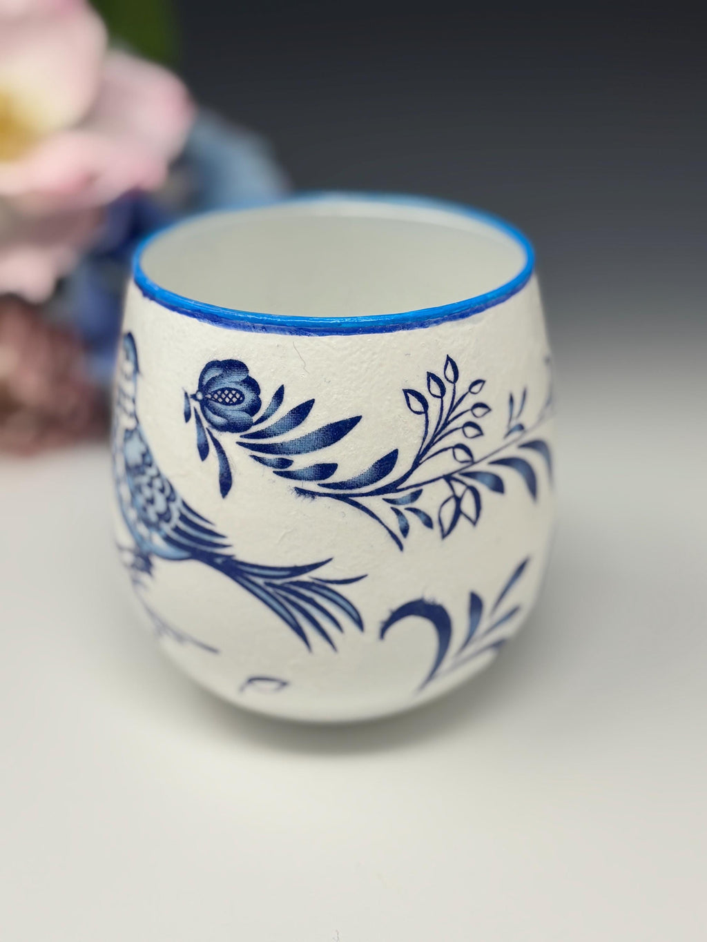 Votive Candle Holder, Blue Bird Design