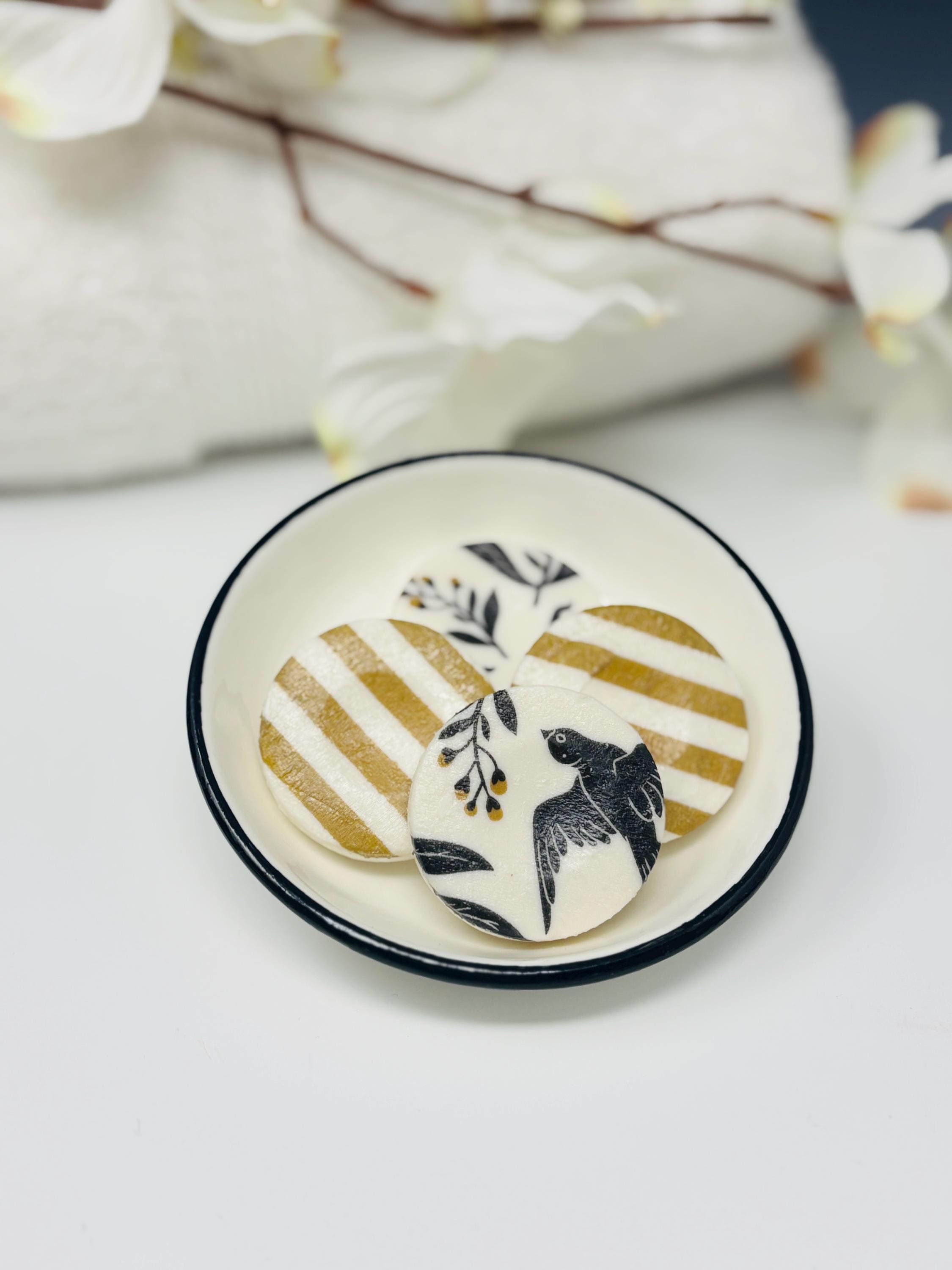 Decorative Mini Soaps, Set of 4, Bold Black and Gold, Floral and Stripe Design
