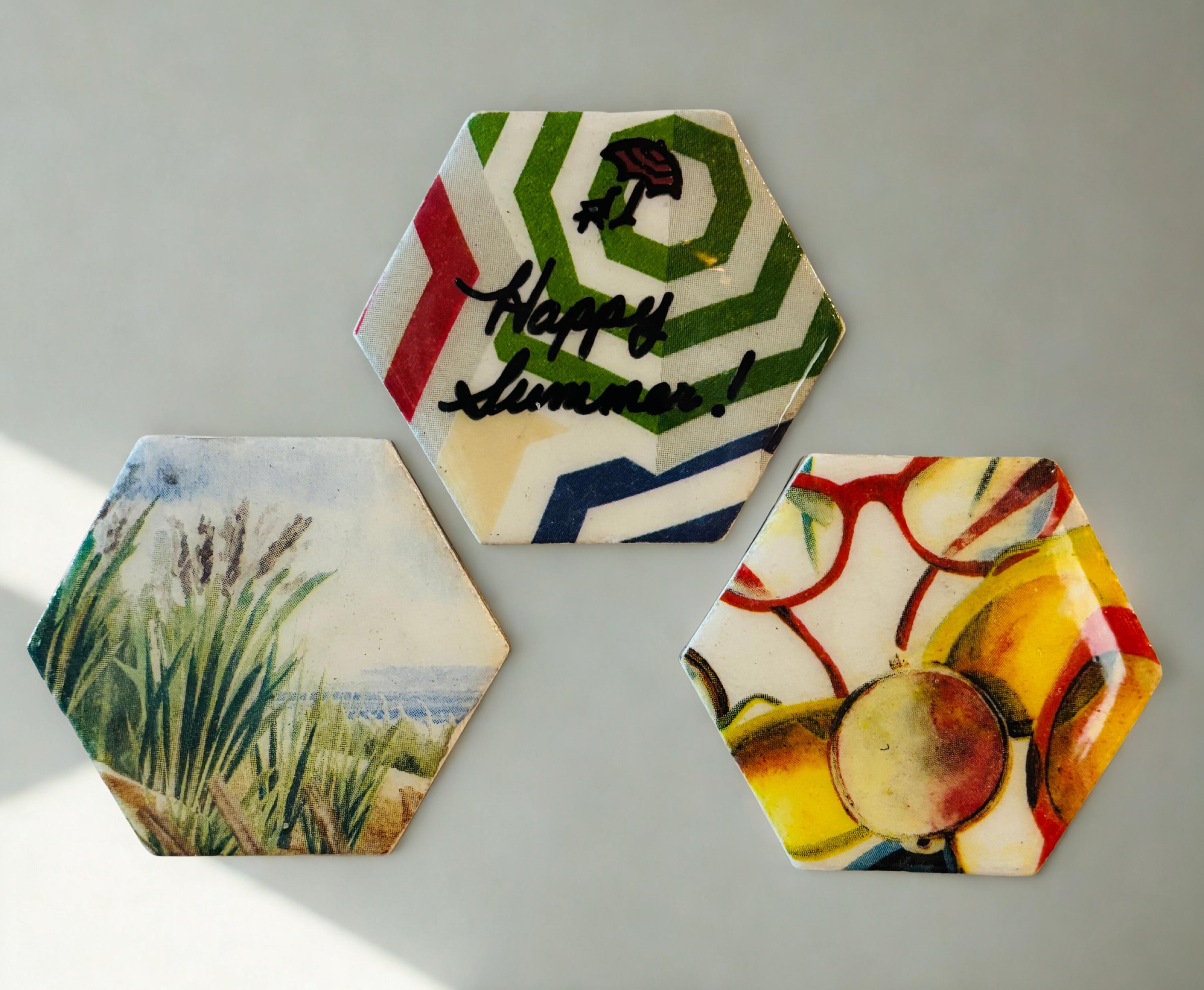 Decoupaged Mini Canvas Magnets, Happy Summer