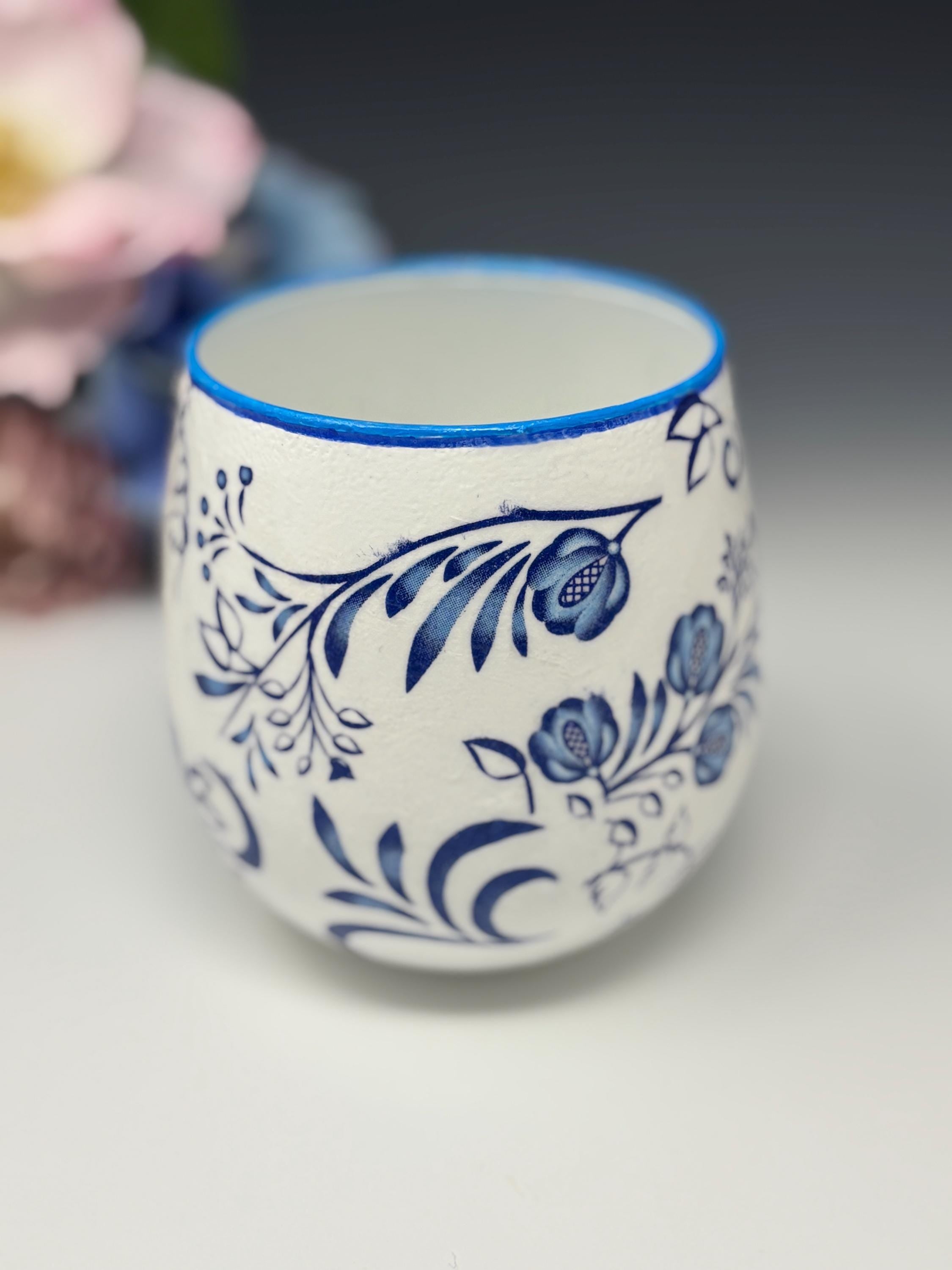 Votive Candle Holder, Blue Bird Design