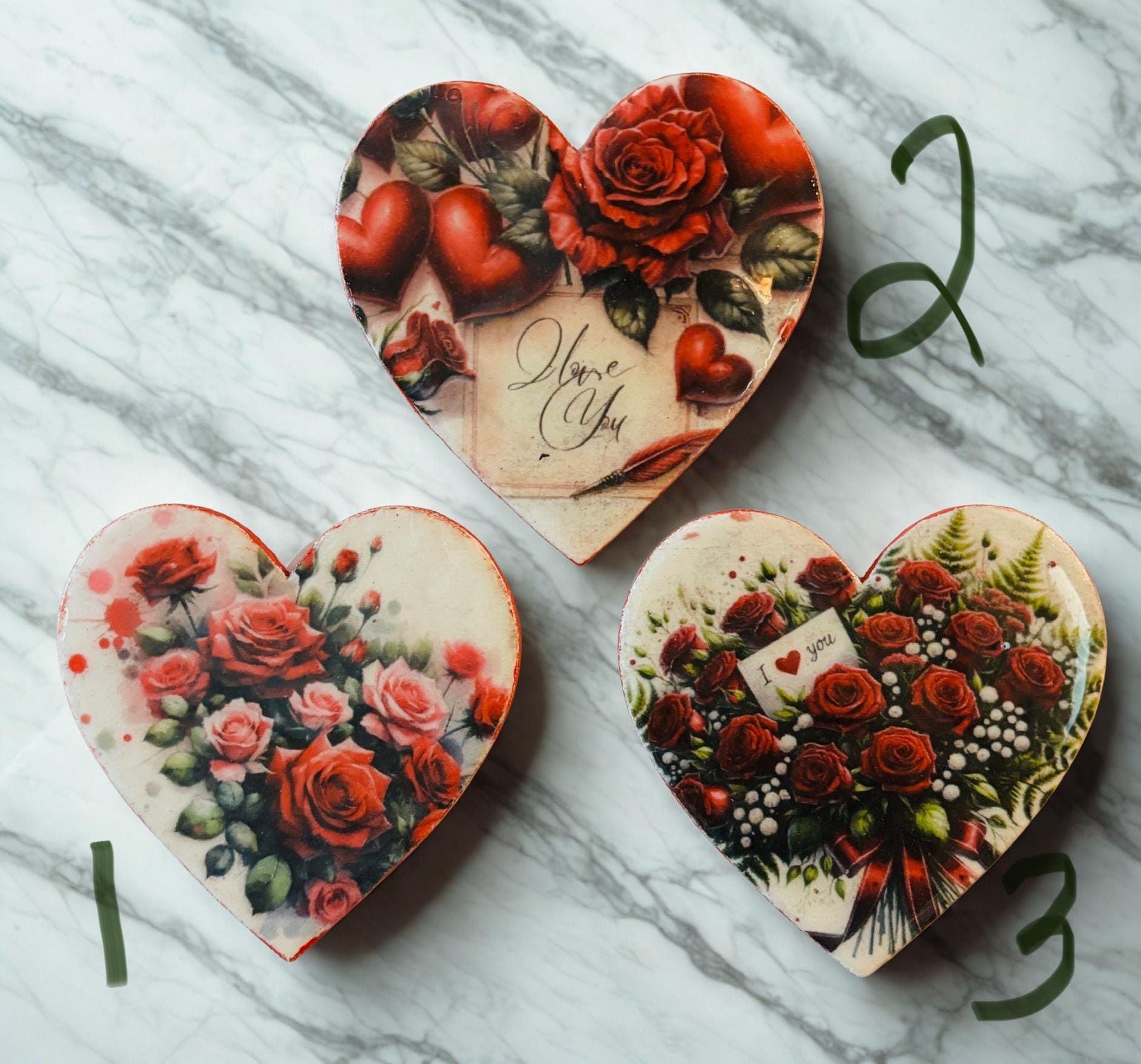 Decoupaged Mini Canvas Magnets, Hearts