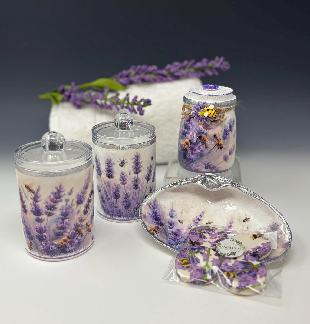 Vanity Jars with Lids, 10 oz. Set of 2, Lavender Design