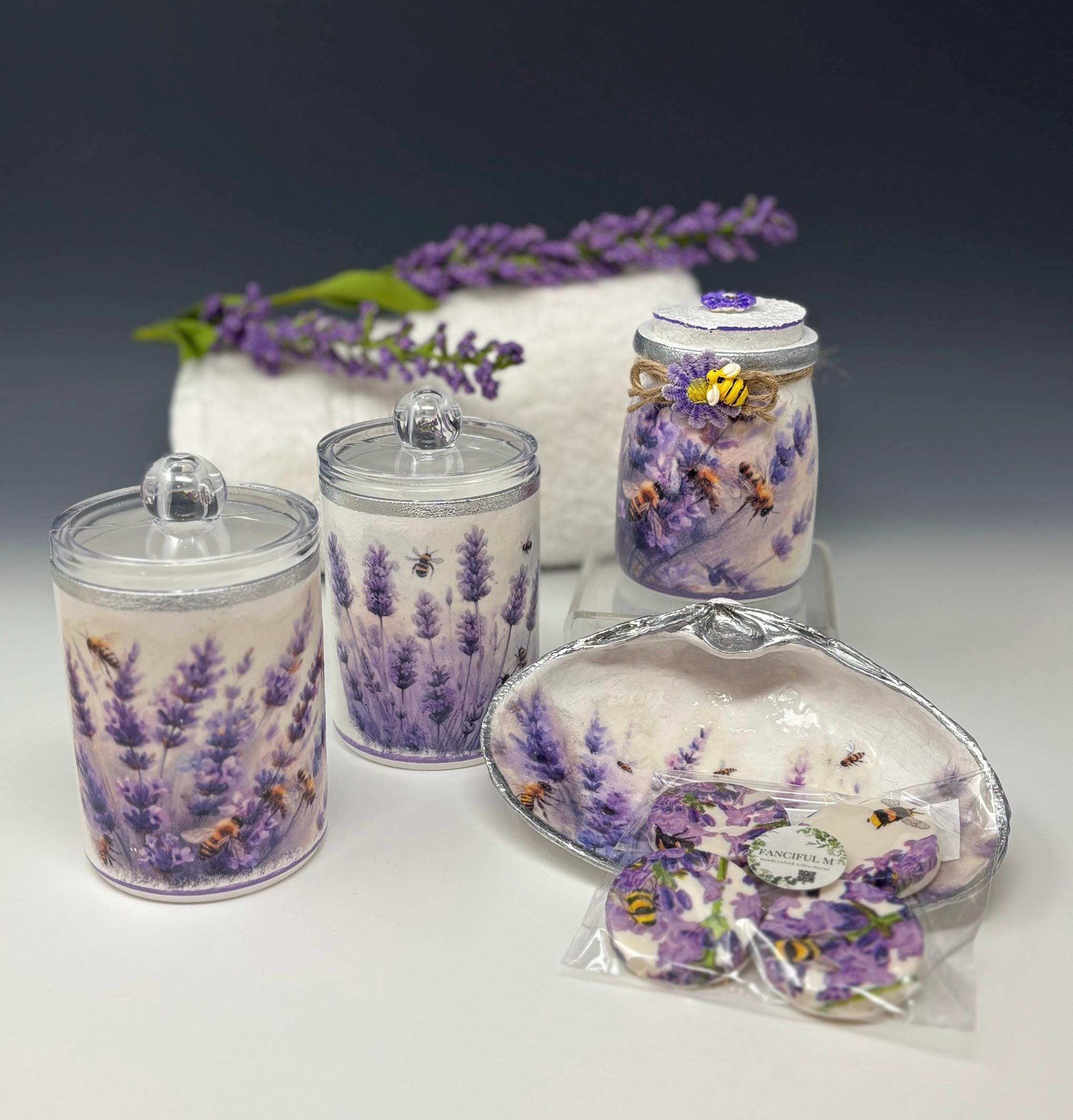 Vanity Jars with Lids, 10 oz. Set of 2, Lavender Design