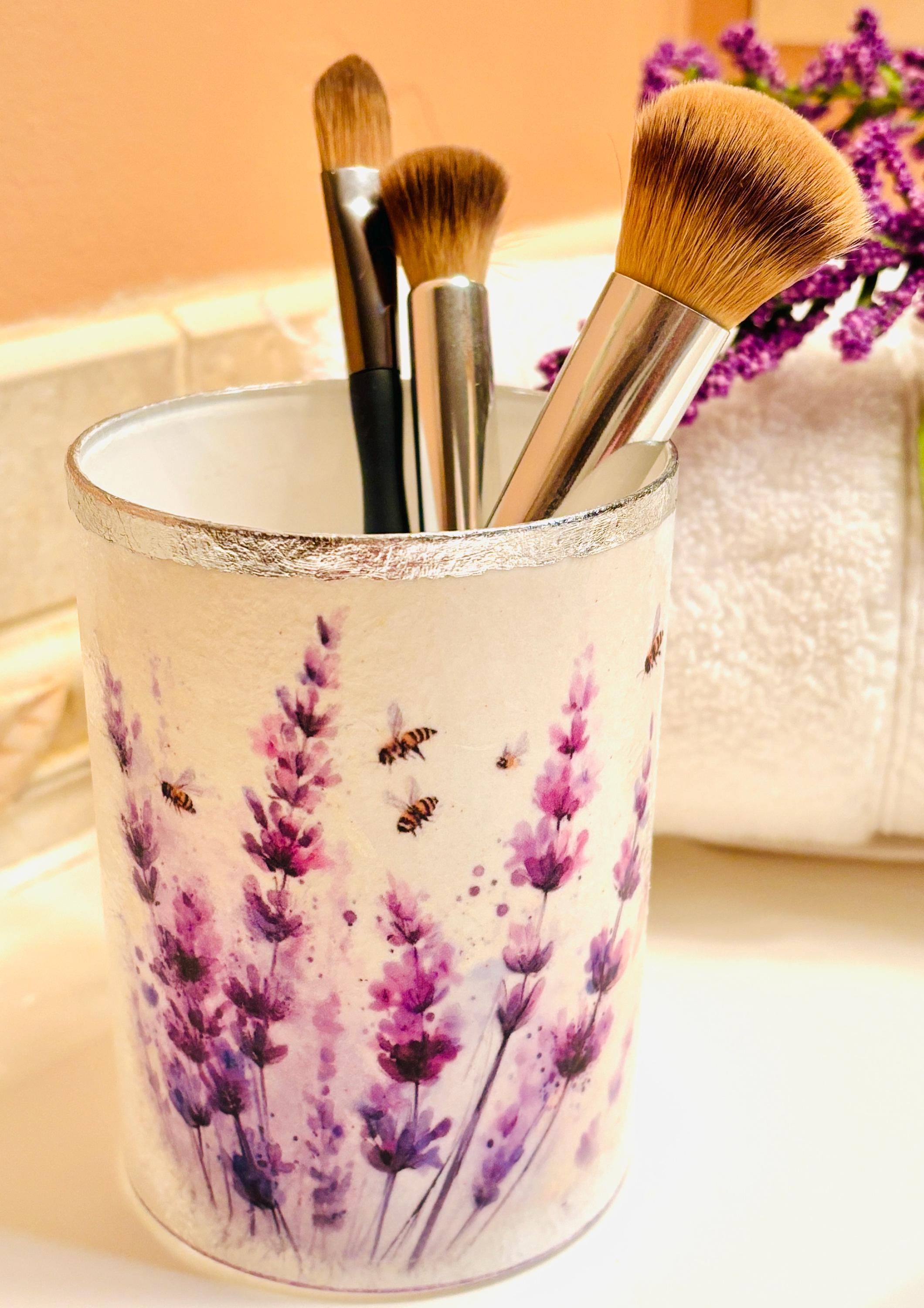Vanity Makeup Brush/Pencil Holder, Lavender Design