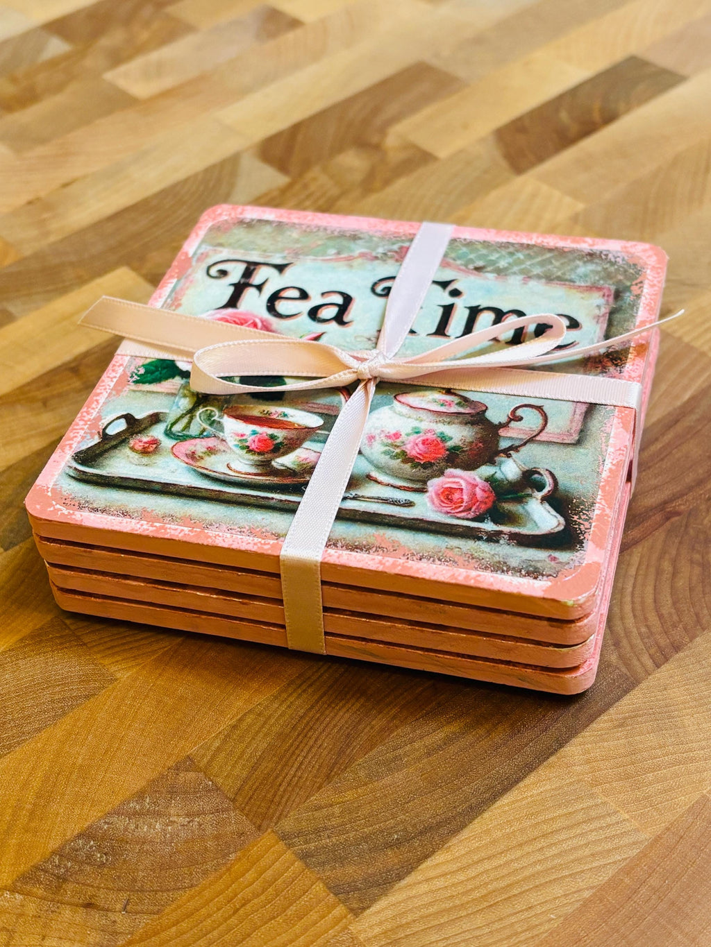 Wood Coasters, Decoupage Art, Tea Time