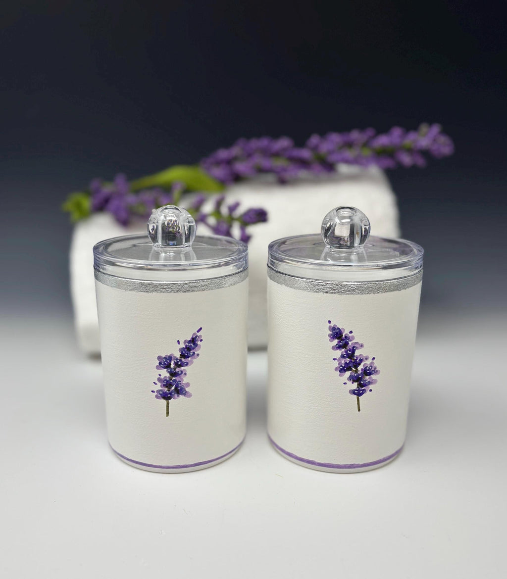 Vanity Jars with Lids, 10 oz. Set of 2, Lavender Design