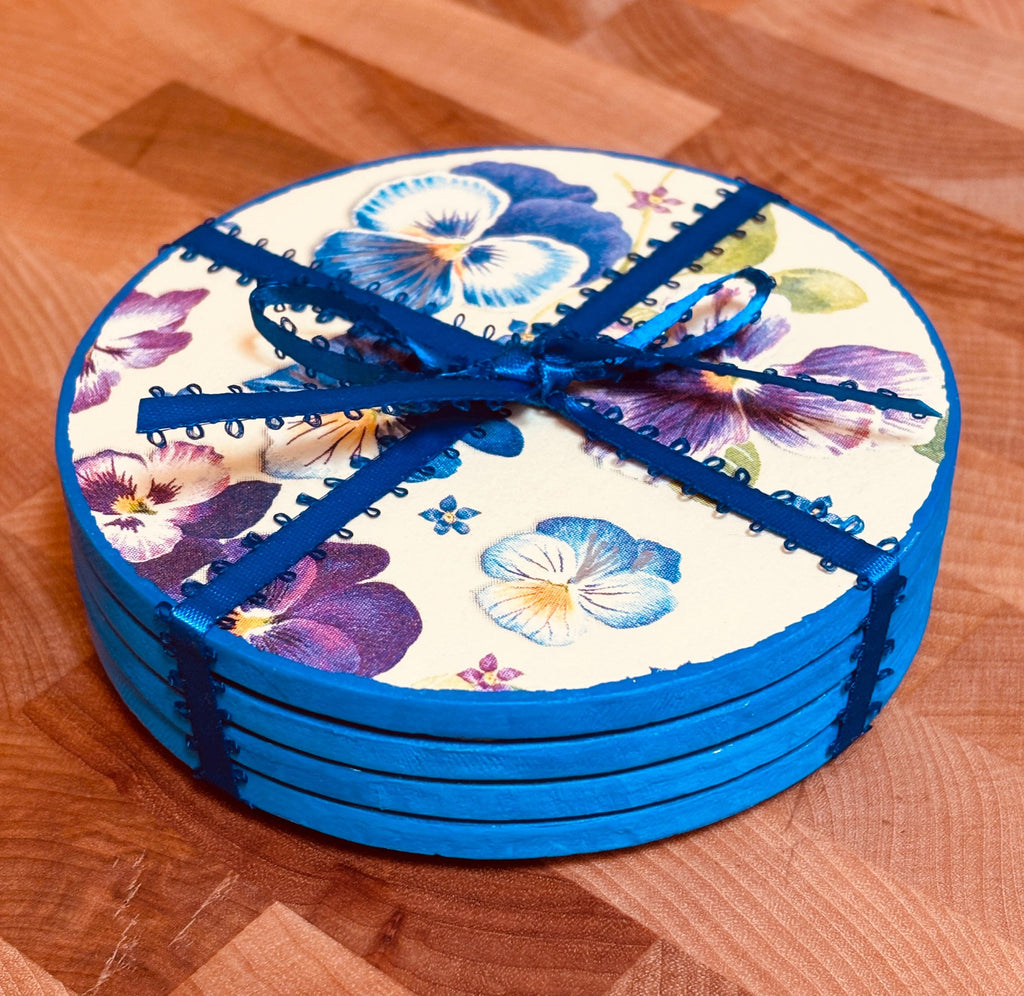 Wood Coasters, Decoupage Art, Pansies